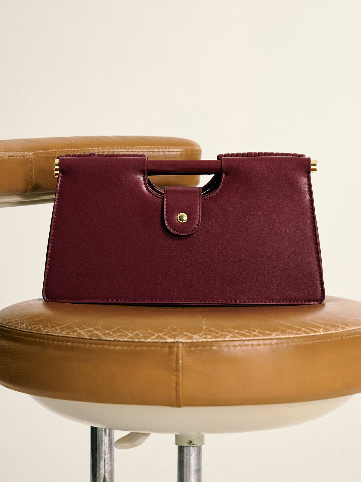 Curved Striped Handle PU Leather Bag for Men and Women