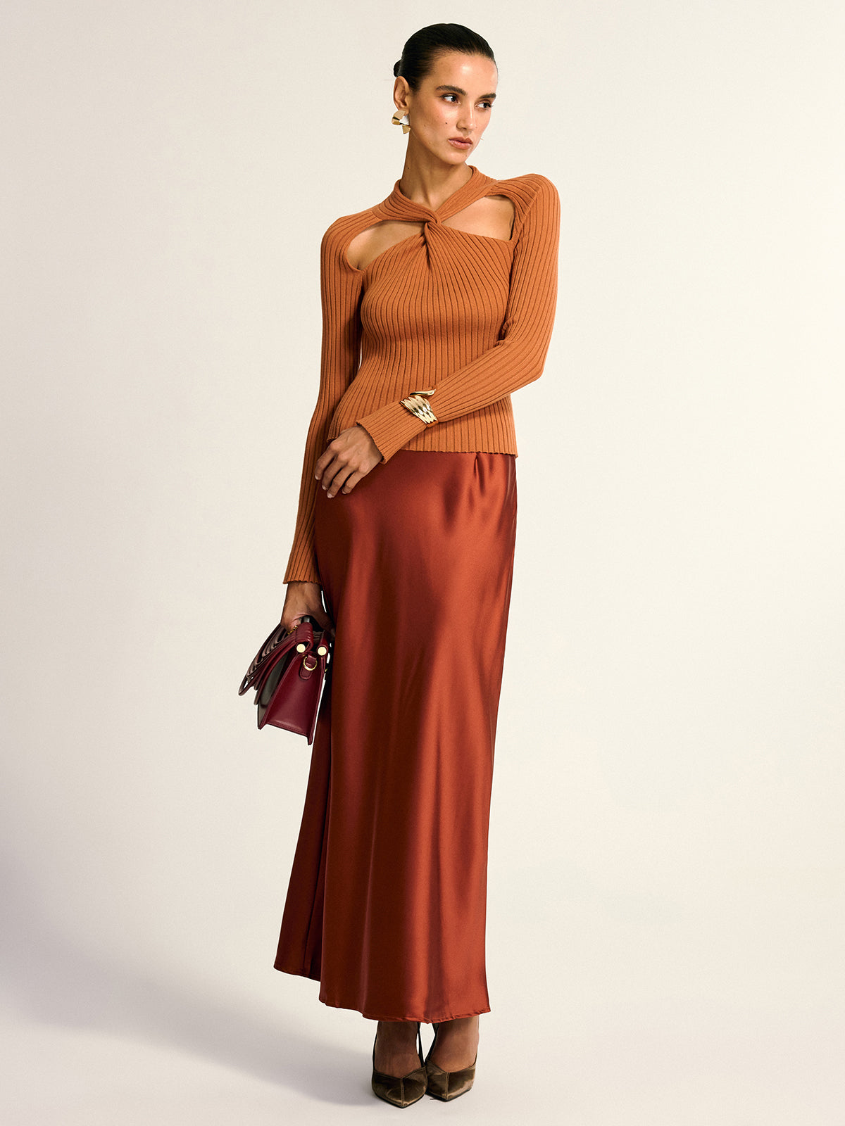 Twist Cut-Out Knit Top Comfortable Stylish Women's Casual Wear
