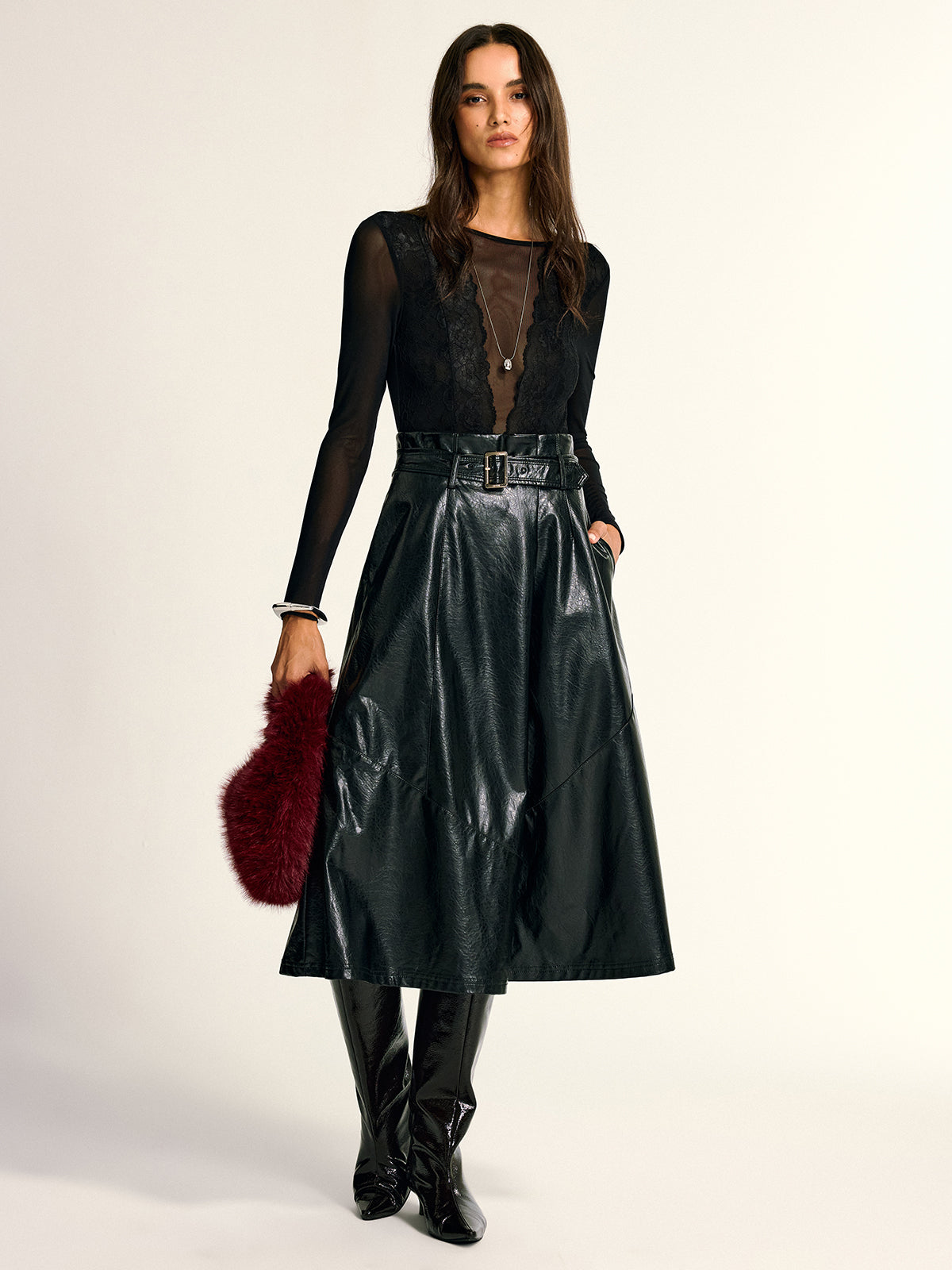 Long Sleeve Sheer Lace Mesh Bodysuit with Elegant High Neck Design