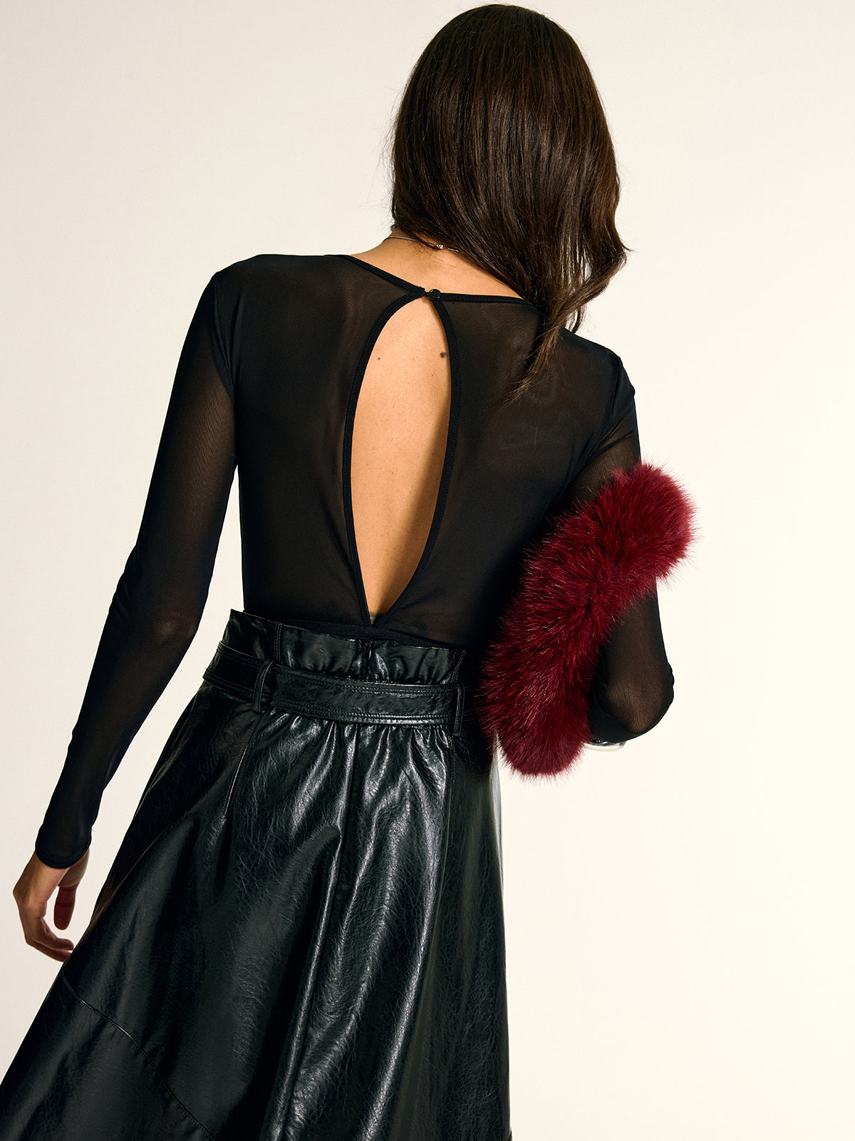 Long Sleeve Sheer Lace Mesh Bodysuit with Elegant High Neck Design