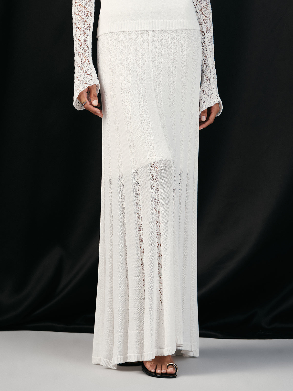 Lace Paneled Knit Maxi Skirt with Elastic Waistband