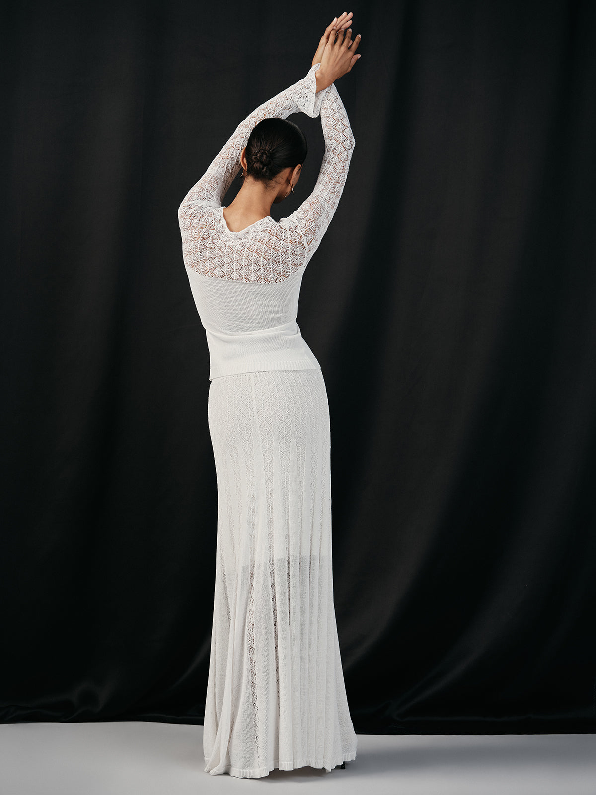 Lace Paneled Knit Maxi Skirt with Elastic Waistband