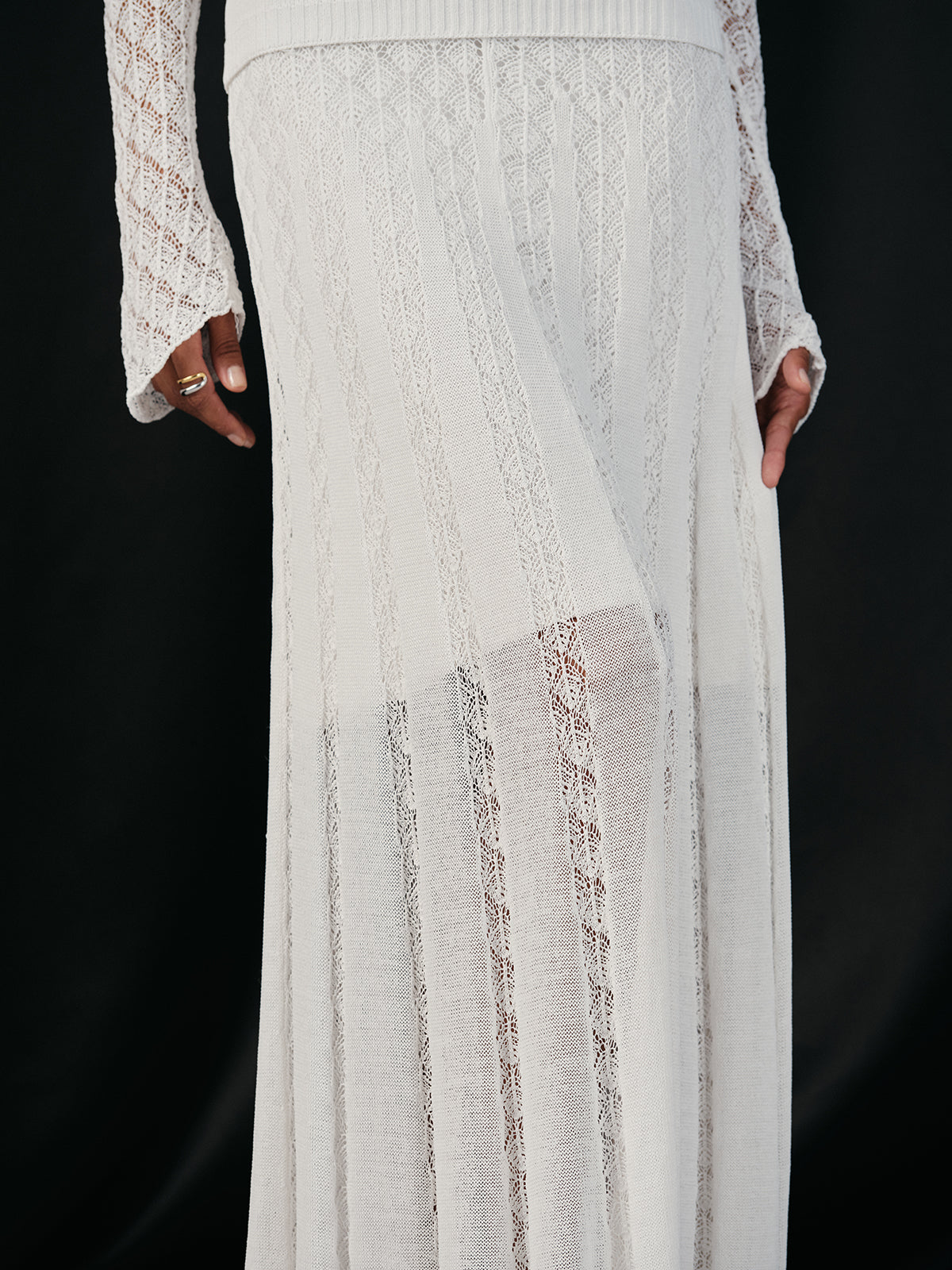 Lace Paneled Knit Maxi Skirt with Elastic Waistband