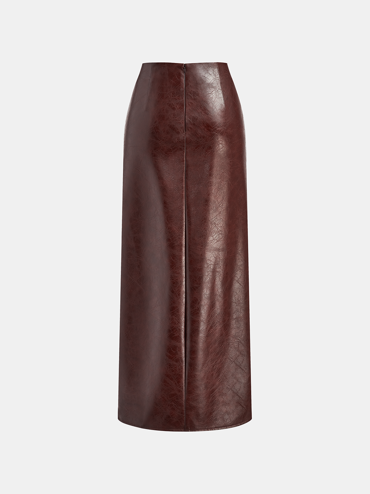 Knot Detail Slit Faux Leather Midi Skirt Women's Trendy High Waist