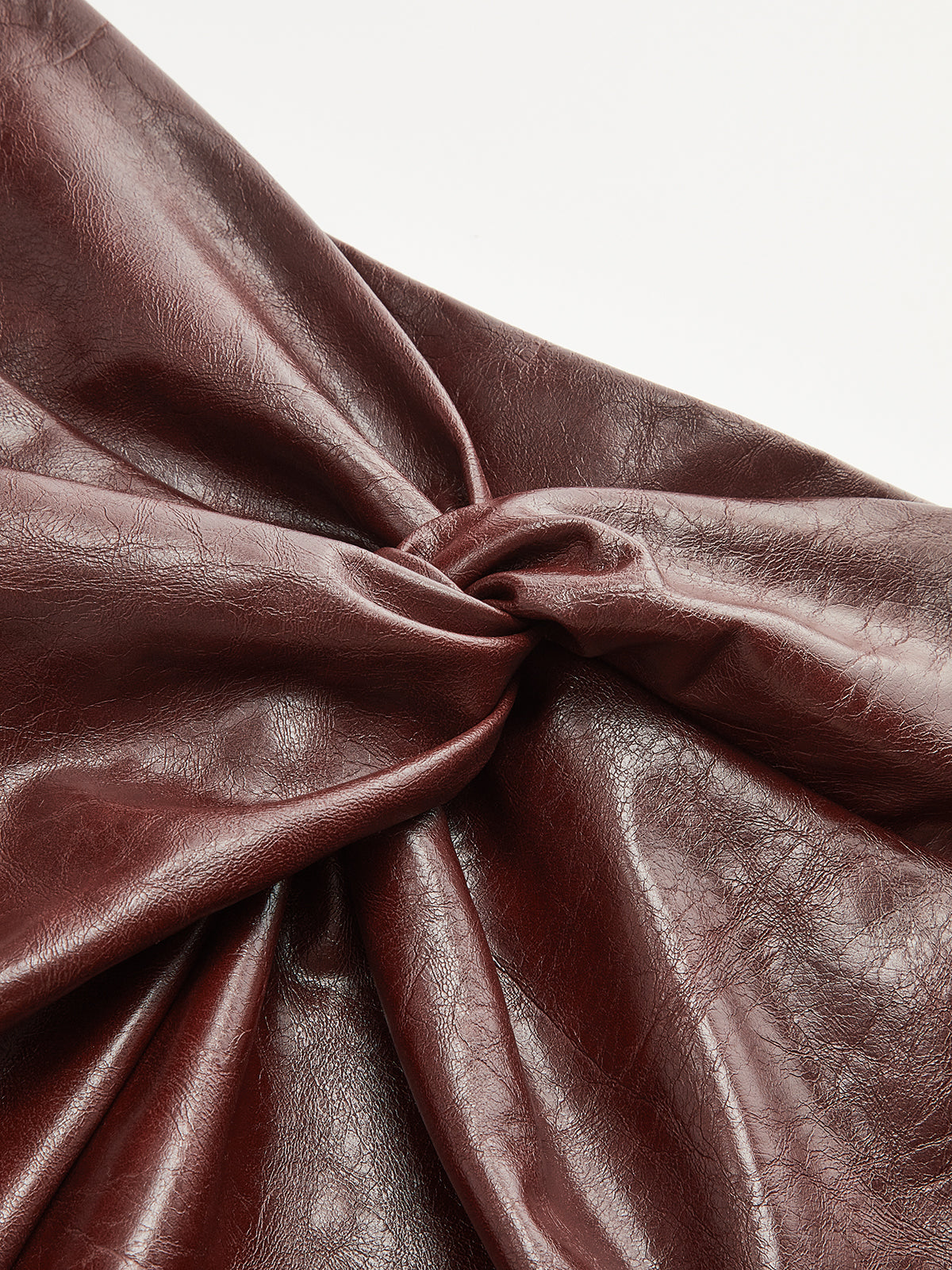 Knot Detail Slit Faux Leather Midi Skirt Women's Trendy High Waist
