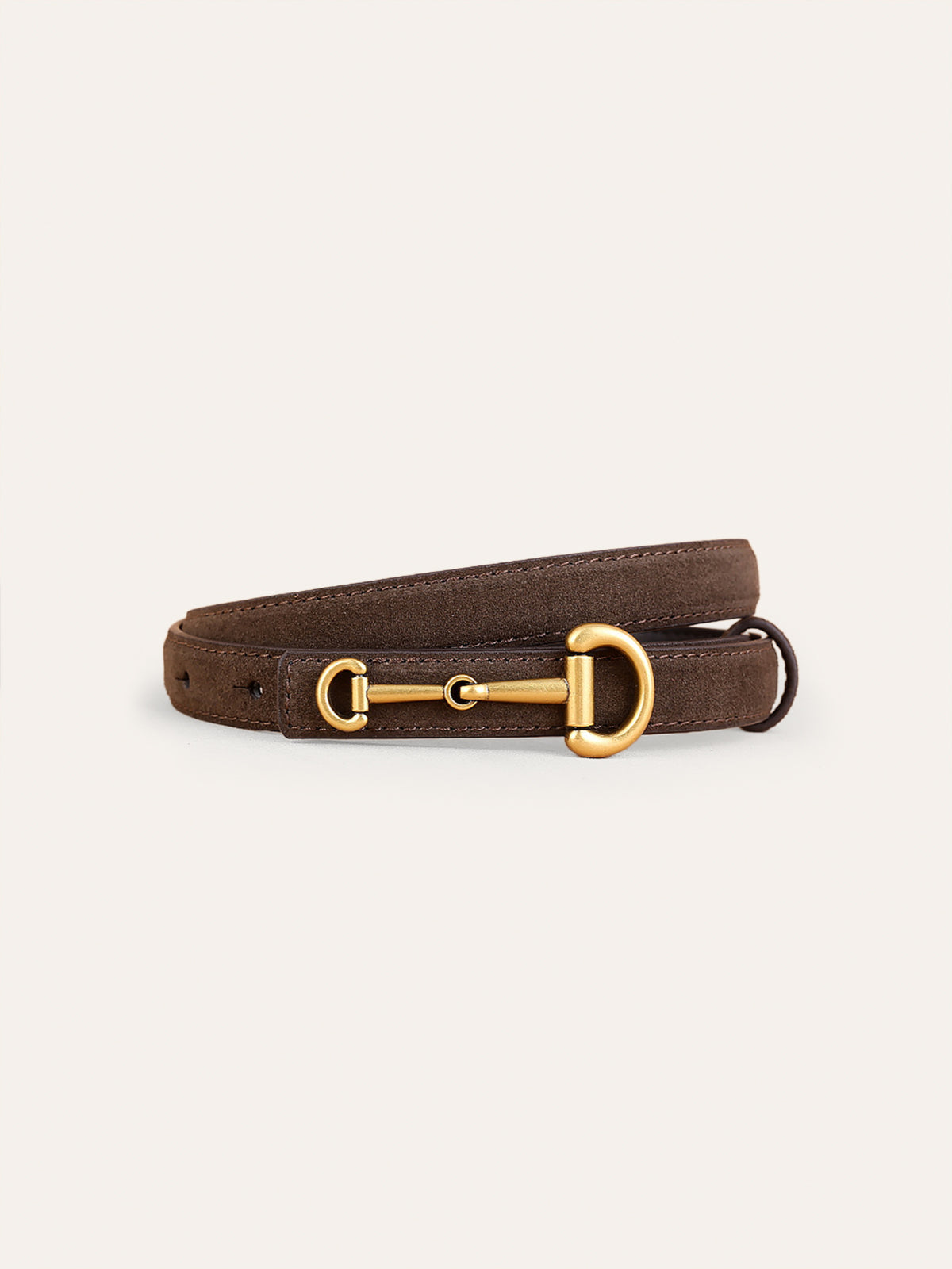 Horsebit Buckle Suede Effect Thin Belt Elegant Designer Accessory