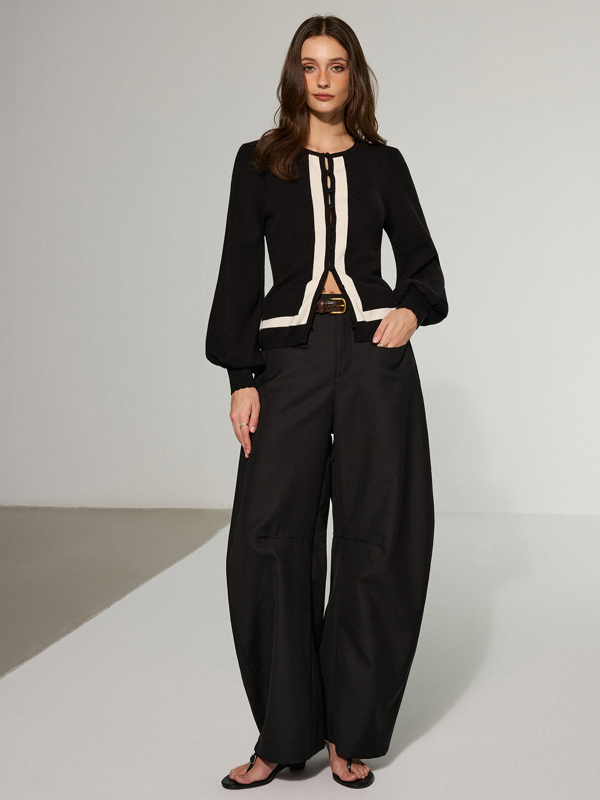 Contrast Trim Knitted Cardigan with Button Closure