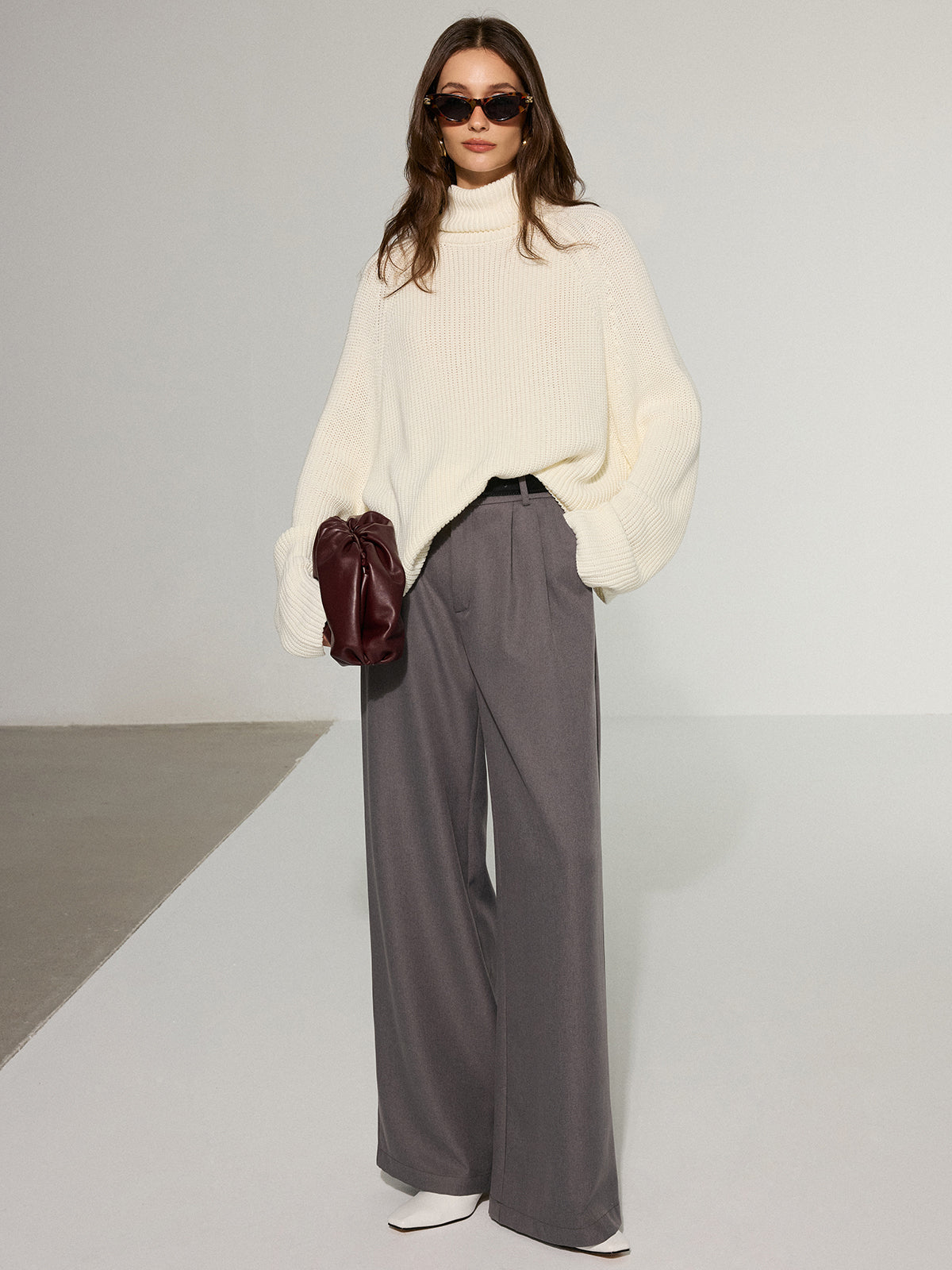 Oversized Backless Turtleneck Sweater for Women Cozy Knit