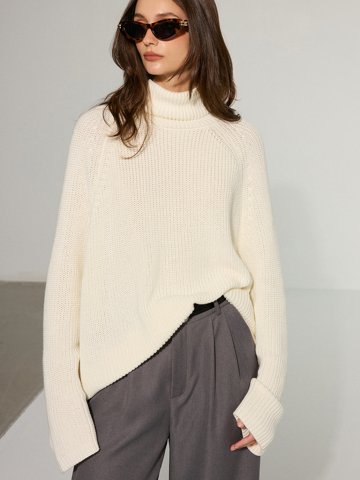 Oversized Backless Turtleneck Sweater for Women Cozy Knit