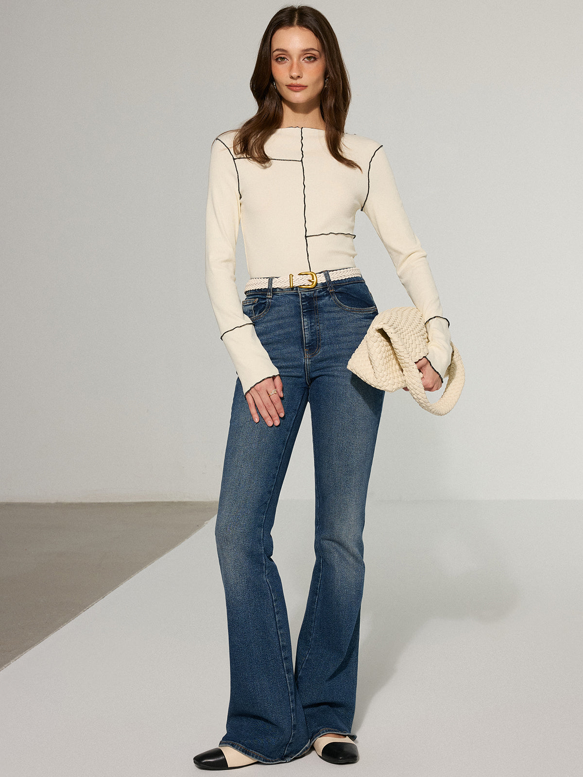 Contrast Stitch Fitted Knit Top for Women Casual Wear