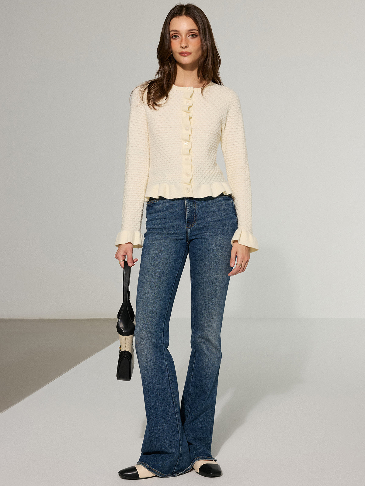 Textured Ruffle Knit Top Women's Casual Fall Wear