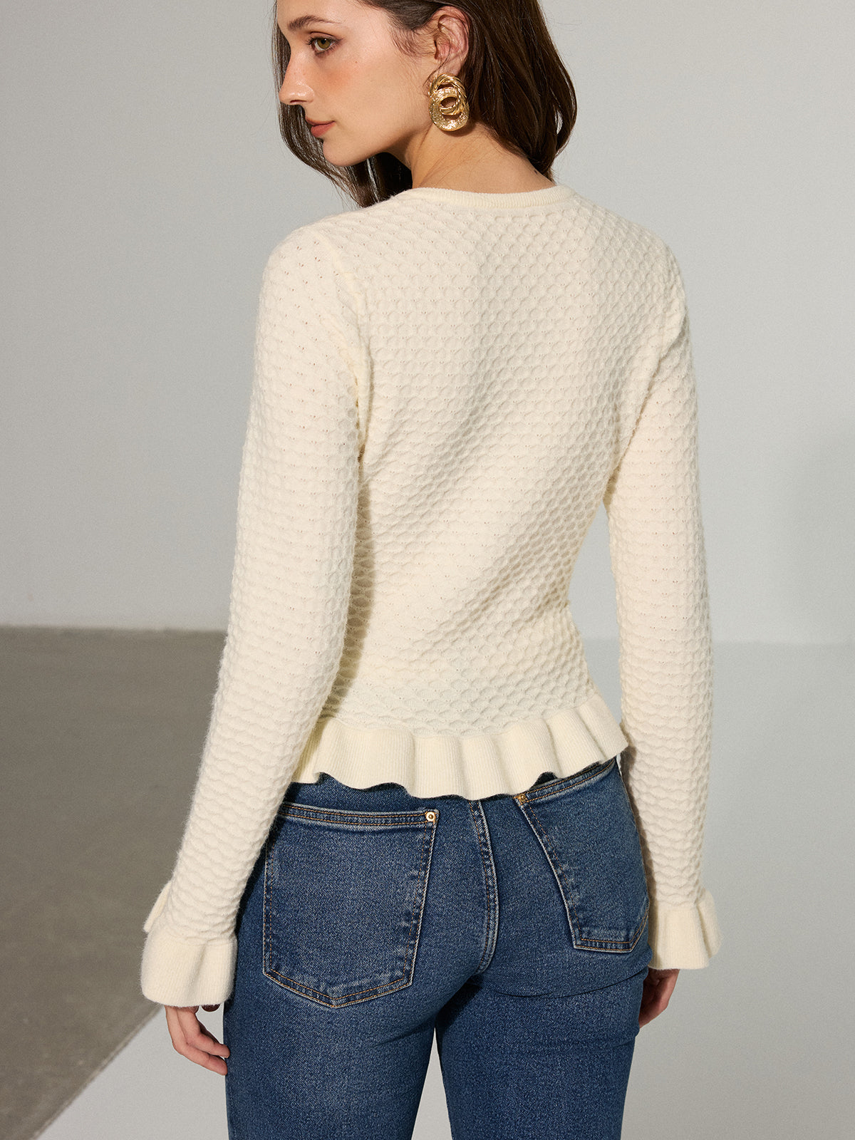 Textured Ruffle Knit Top Women's Casual Fall Wear