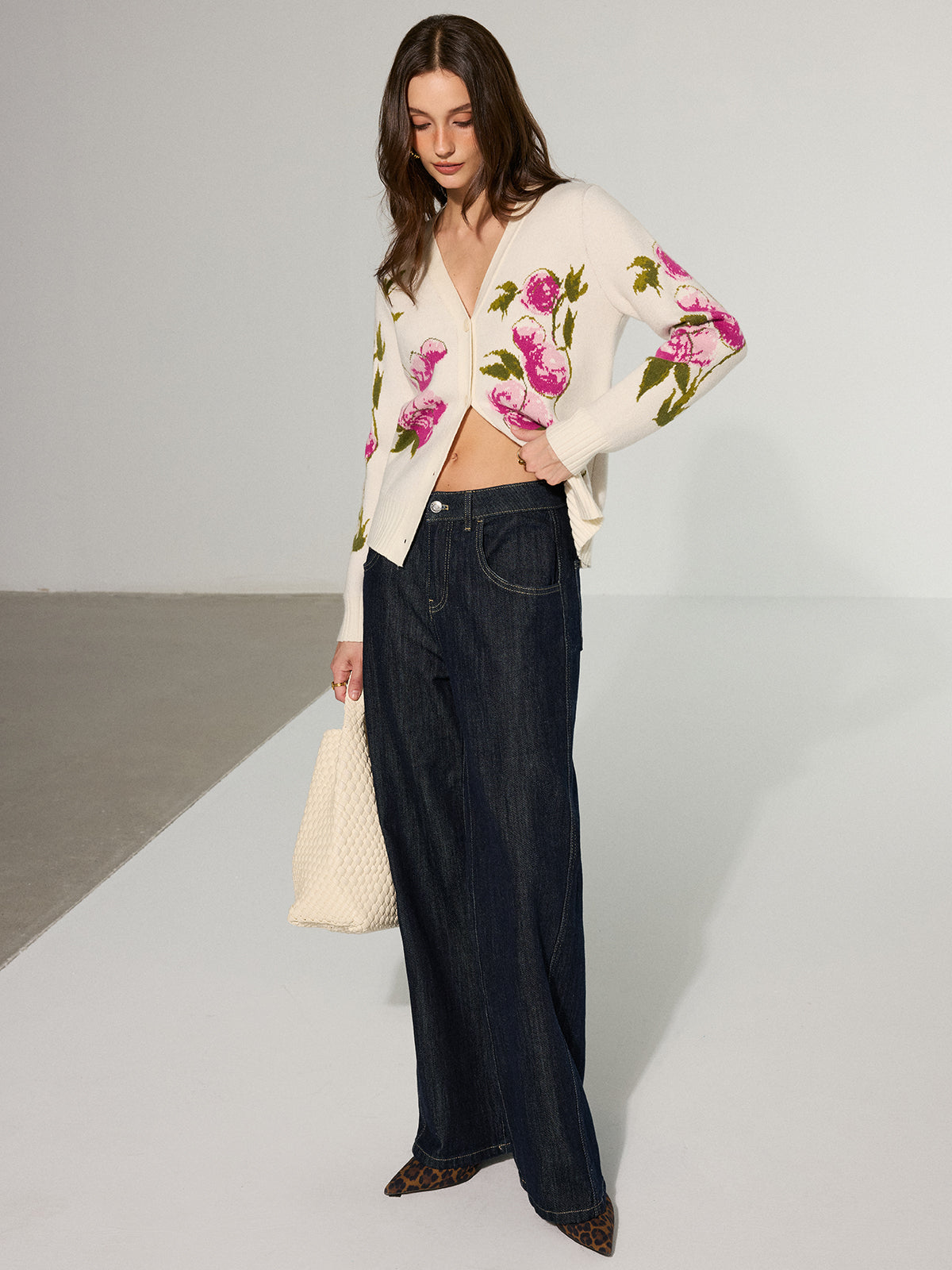 Floral V-Neck Button-Front Cardigan Lightweight Spring Layer