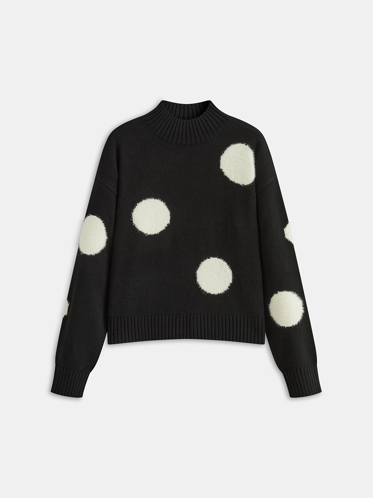 Large Polka Dot Mock Neck Sweater Comfortable Long Sleeve Winter Pullover