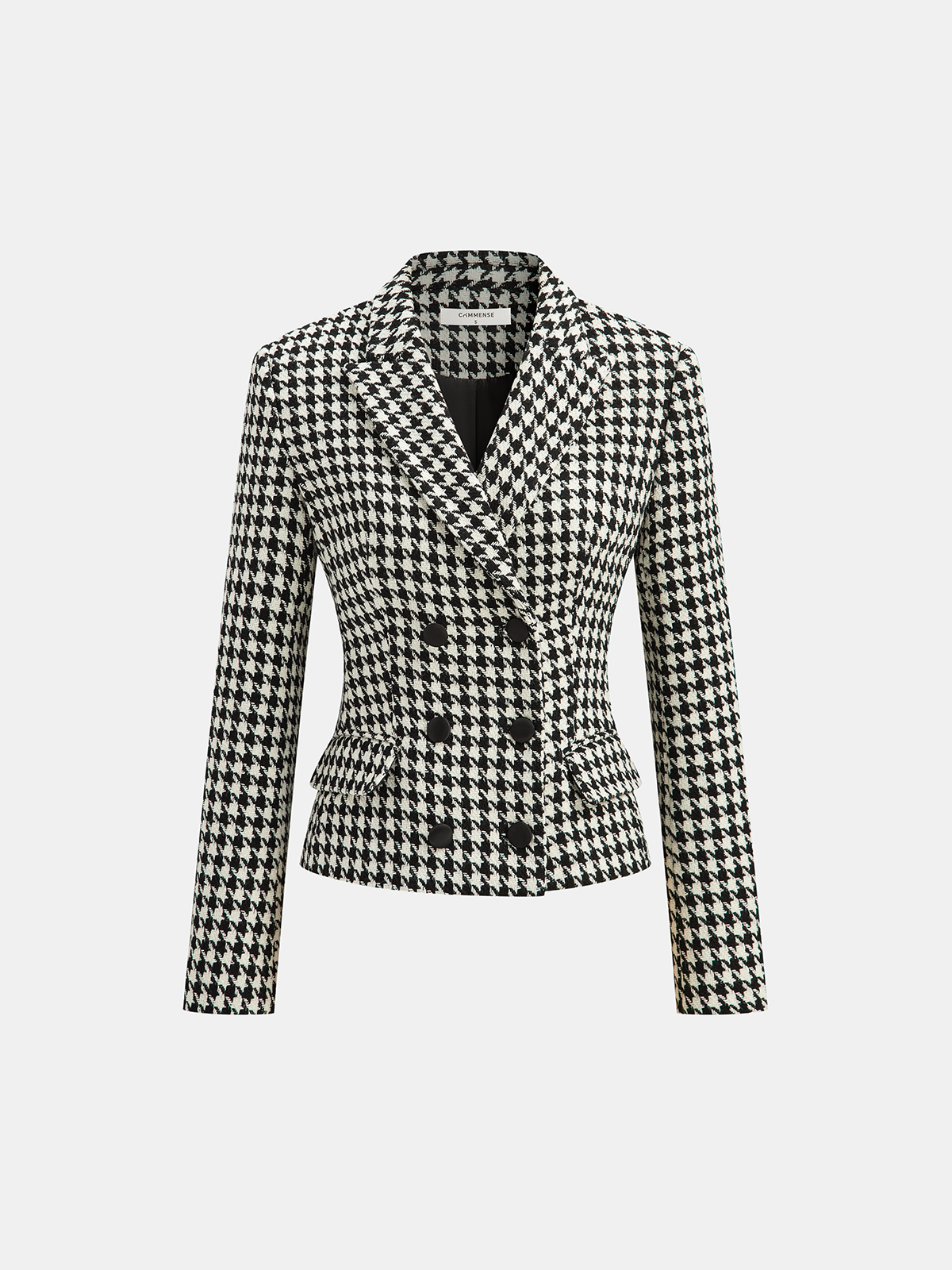 Houndstooth Tweed Double-Breasted Blazer for Women's Formal Wear