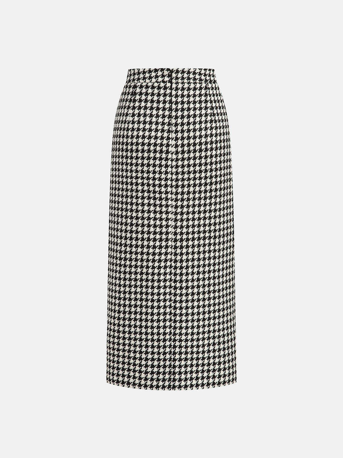 Houndstooth Tweed Slit Front Maxi Skirt - Elegant High-Waist Design