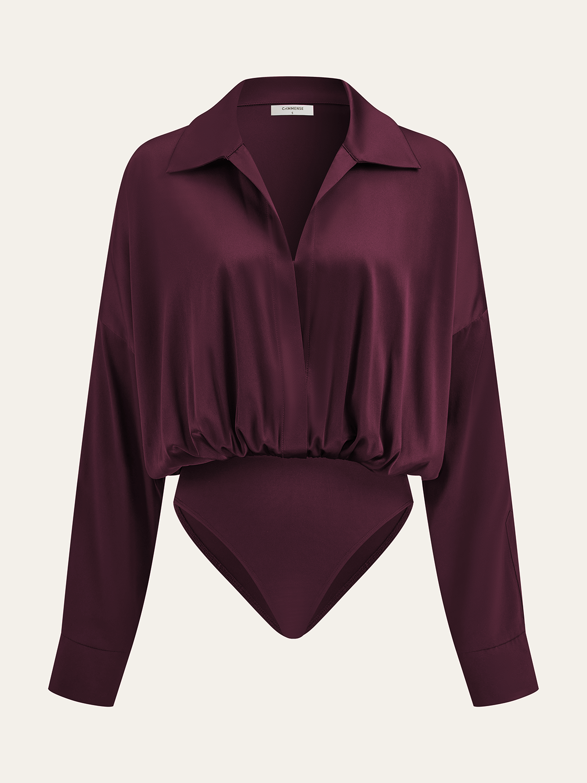 Satin Collared Long Sleeve Bodysuit for Women Elegant Evening Wear