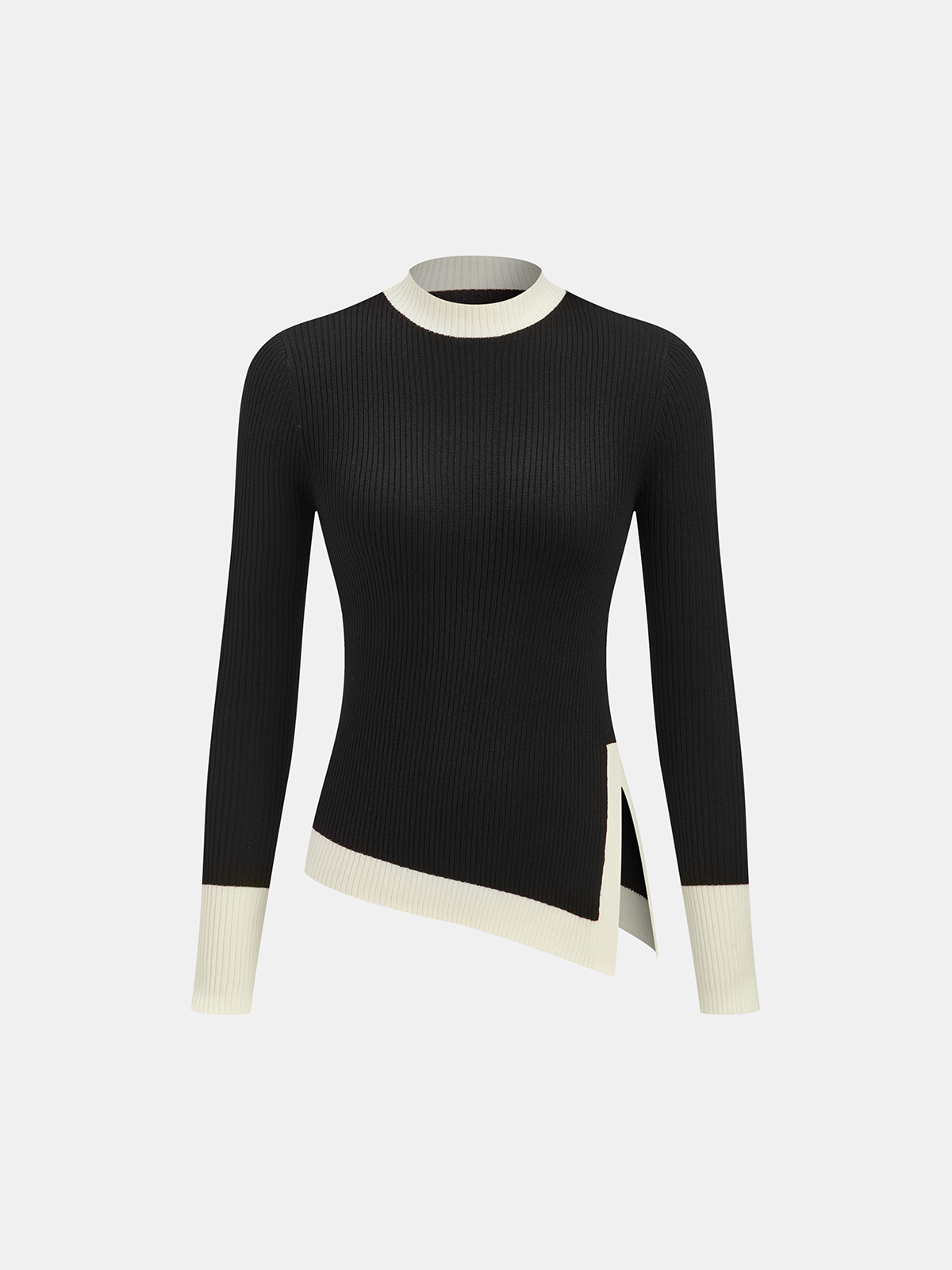 Color-Block Asymmetric Hem Ribbed Knit Top for Women, Trendy Comfort Fit