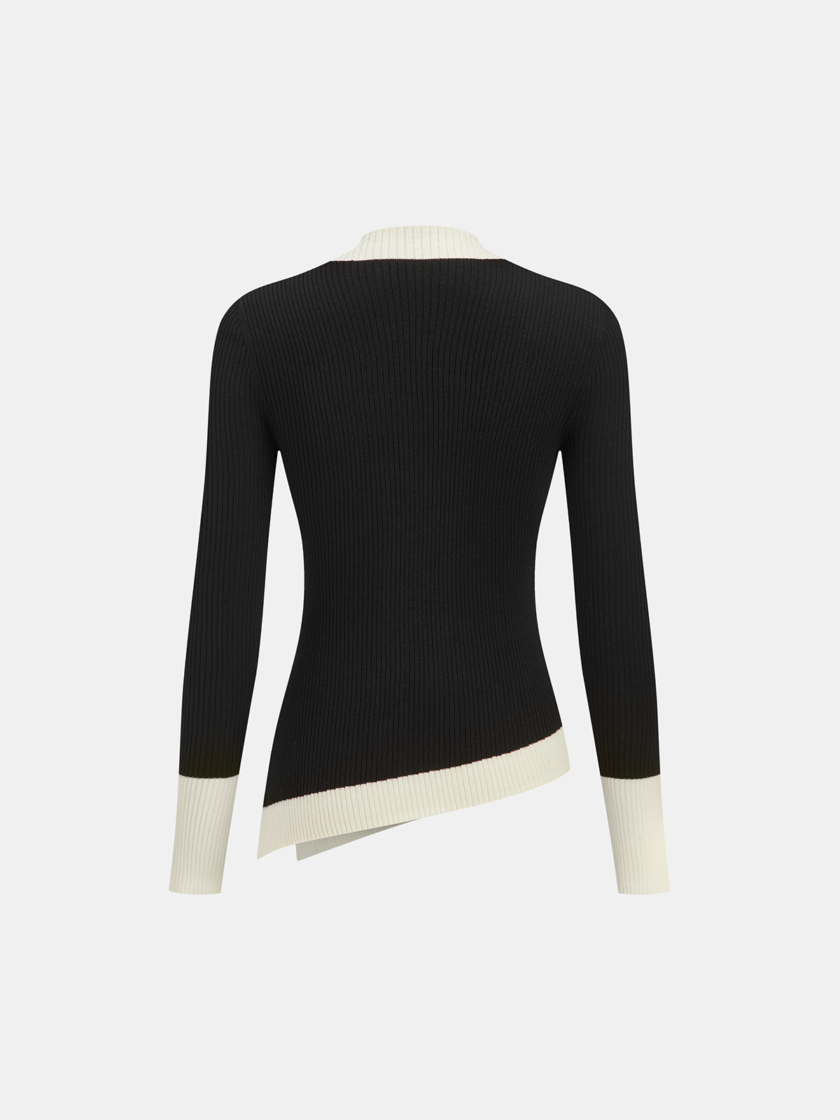 Color-Block Asymmetric Hem Ribbed Knit Top for Women, Trendy Comfort Fit