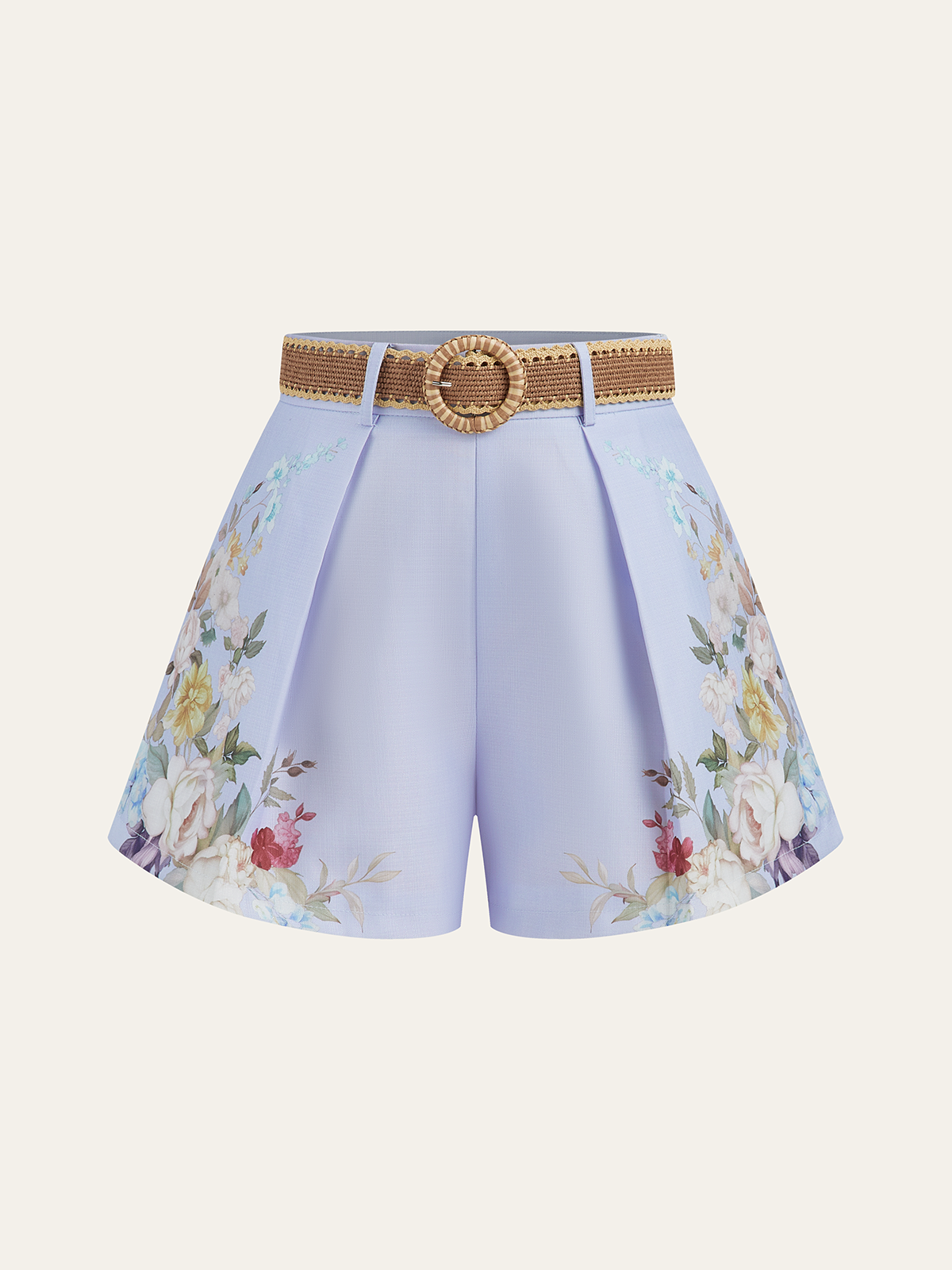 Floral Printed Belted Mid-Waist Shorts for Women Casual Summer Wear