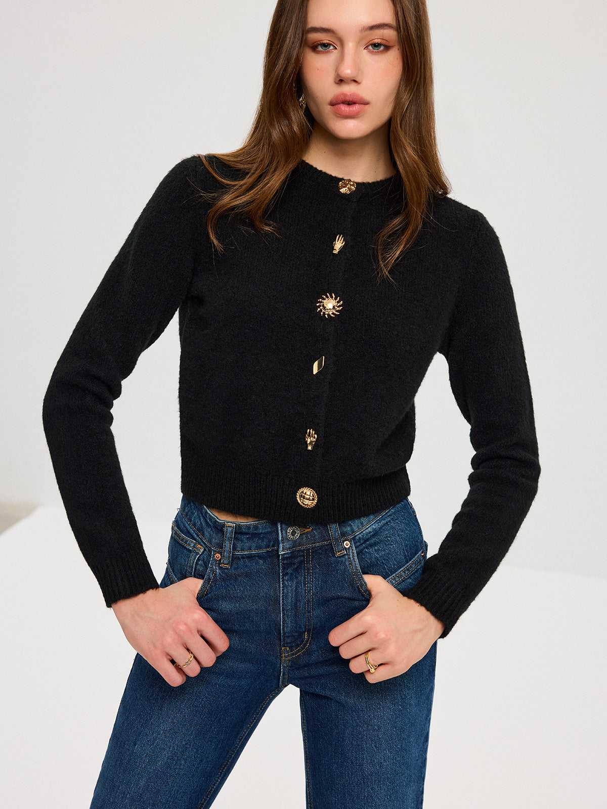 Wool Blend Metal Button Cardigan for Women Casual Wear