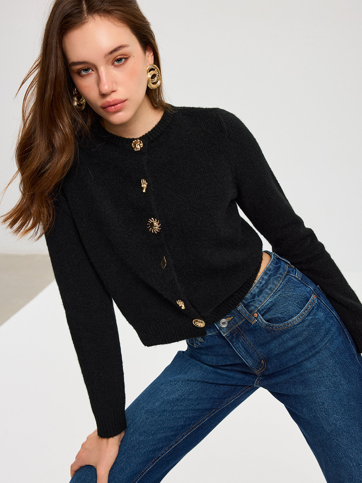 Wool Blend Metal Button Cardigan for Women Casual Wear