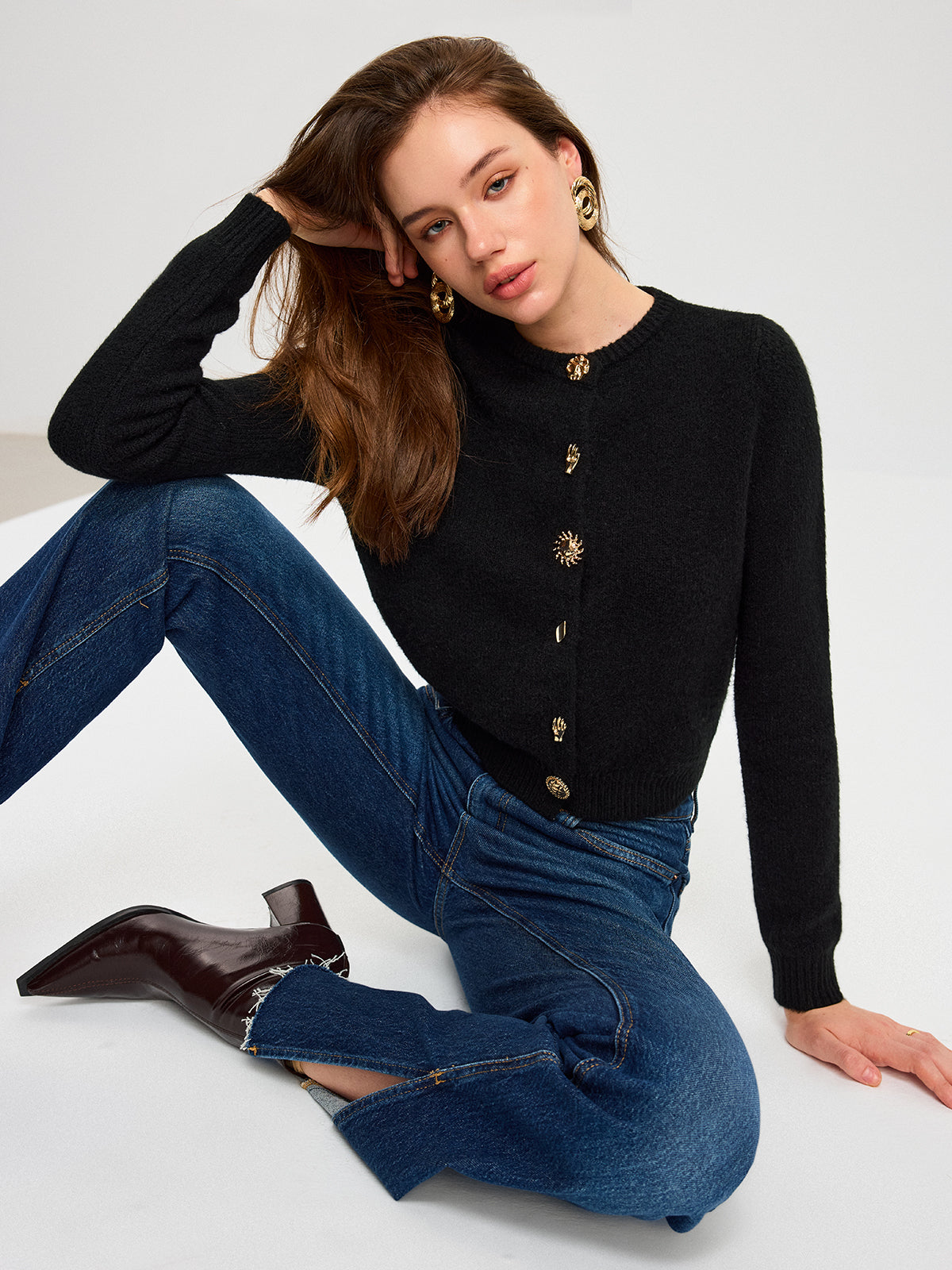 Wool Blend Metal Button Cardigan for Women Casual Wear