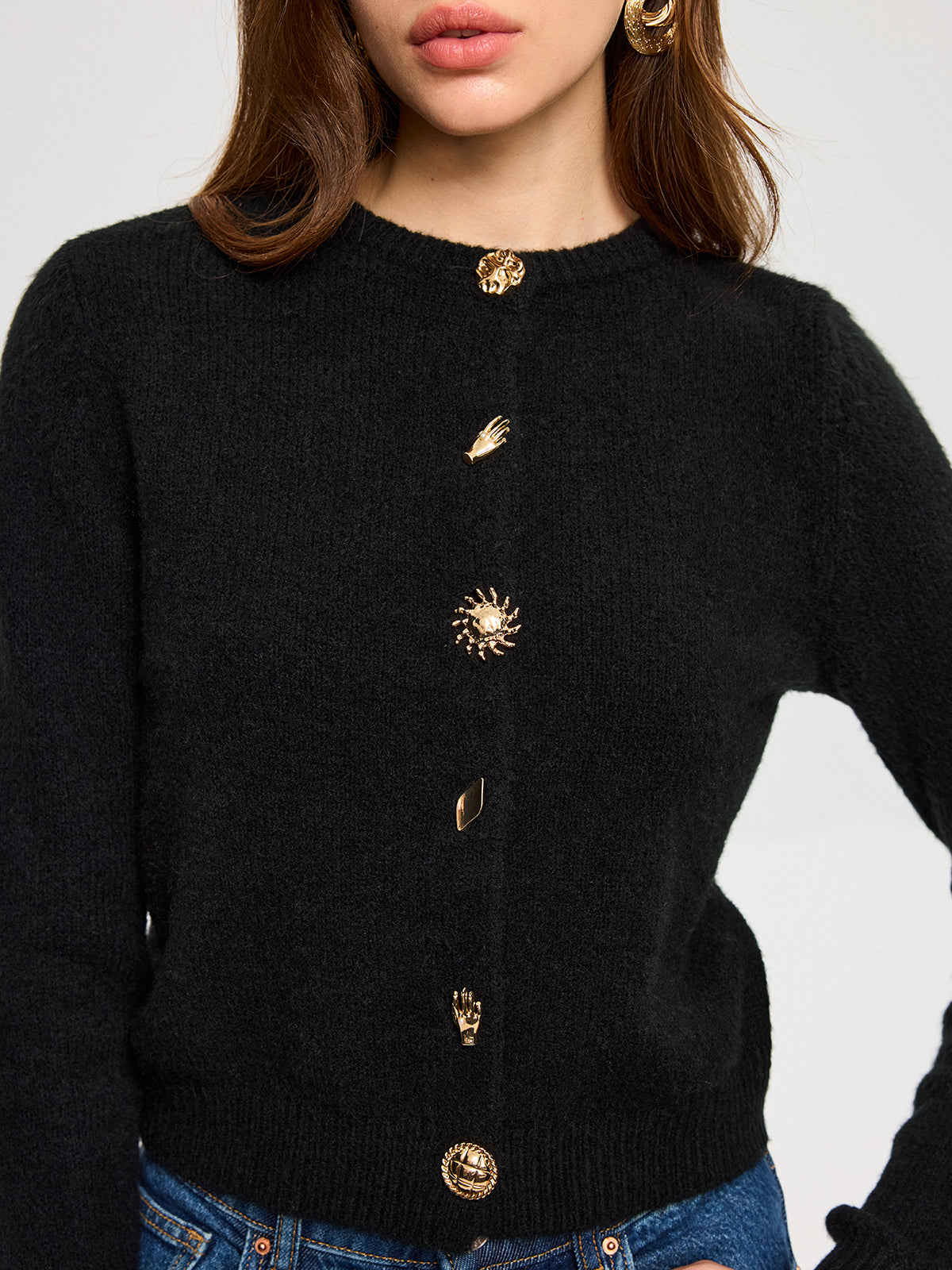 Wool Blend Metal Button Cardigan for Women Casual Wear