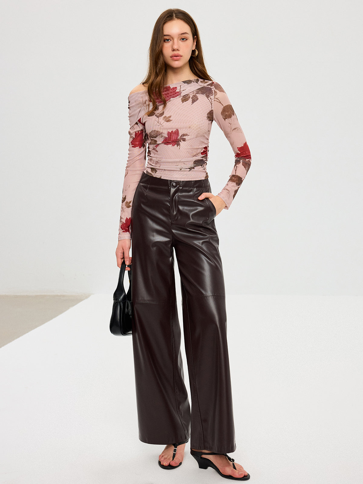 Floral Print Off-Shoulder Mesh T-Shirt Trendy Summer Casual Wear