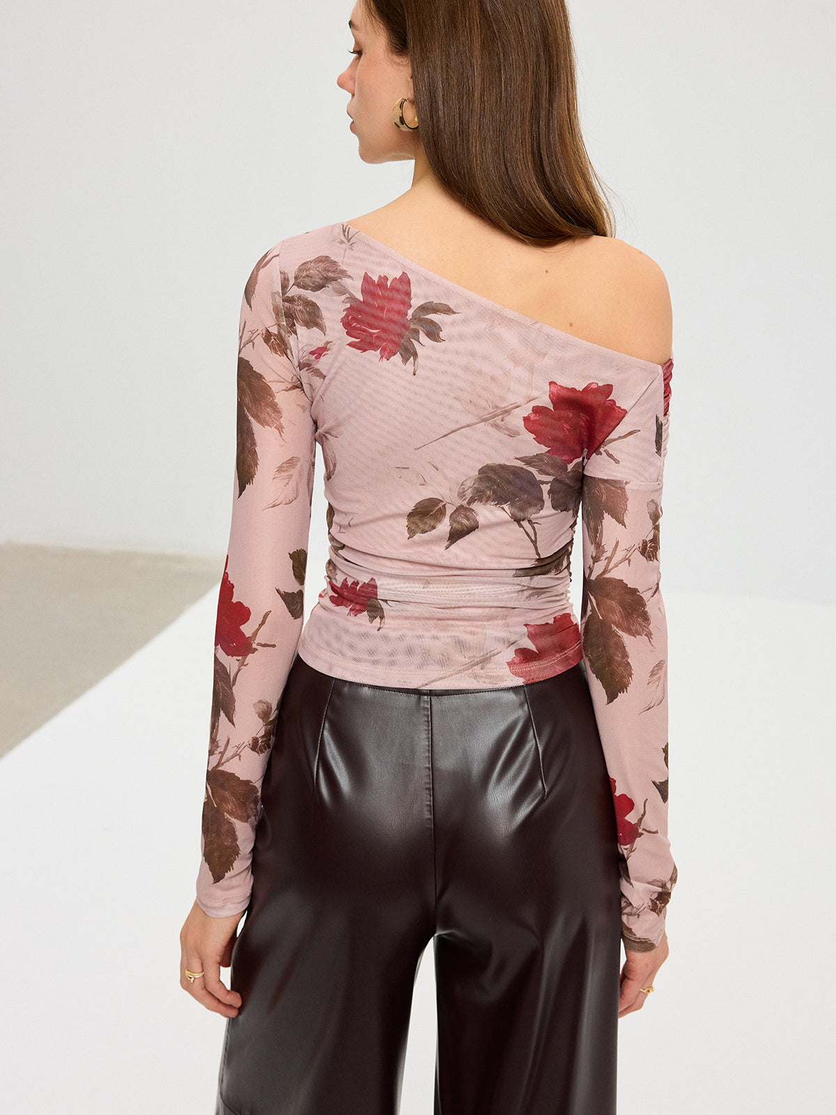 Floral Print Off-Shoulder Mesh T-Shirt Trendy Summer Casual Wear