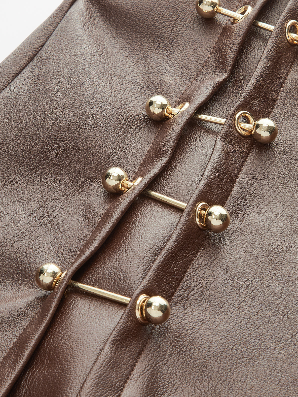 PU Leather Metal Detail Mini Skirt with High Waist Design