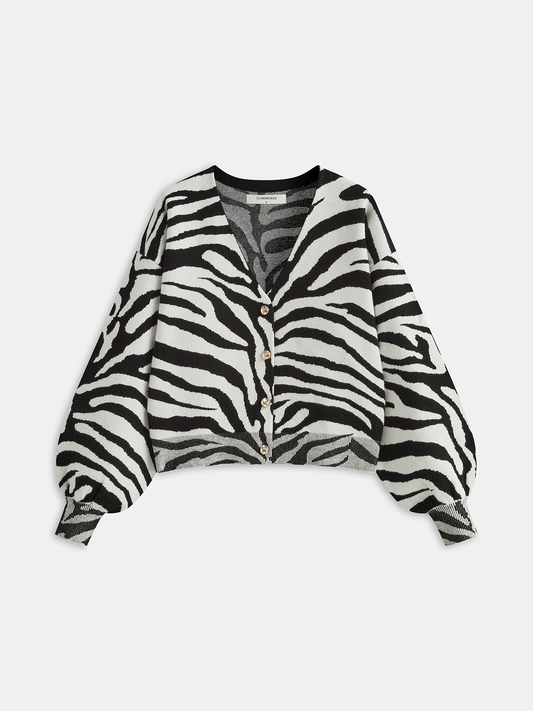 Zebra Print Puff Sleeve Cardigan Button-Up Fashion Trend