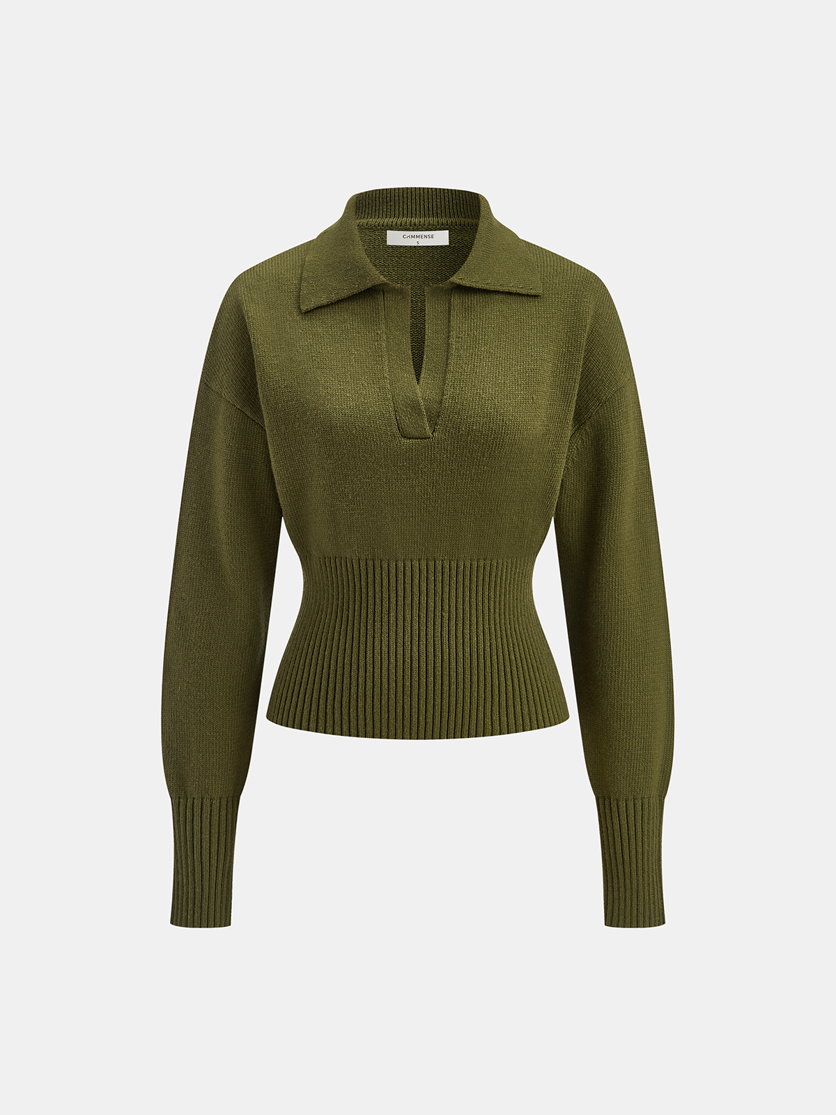 Ribbed Wool Blend Polo Knit Top for Casual Wear