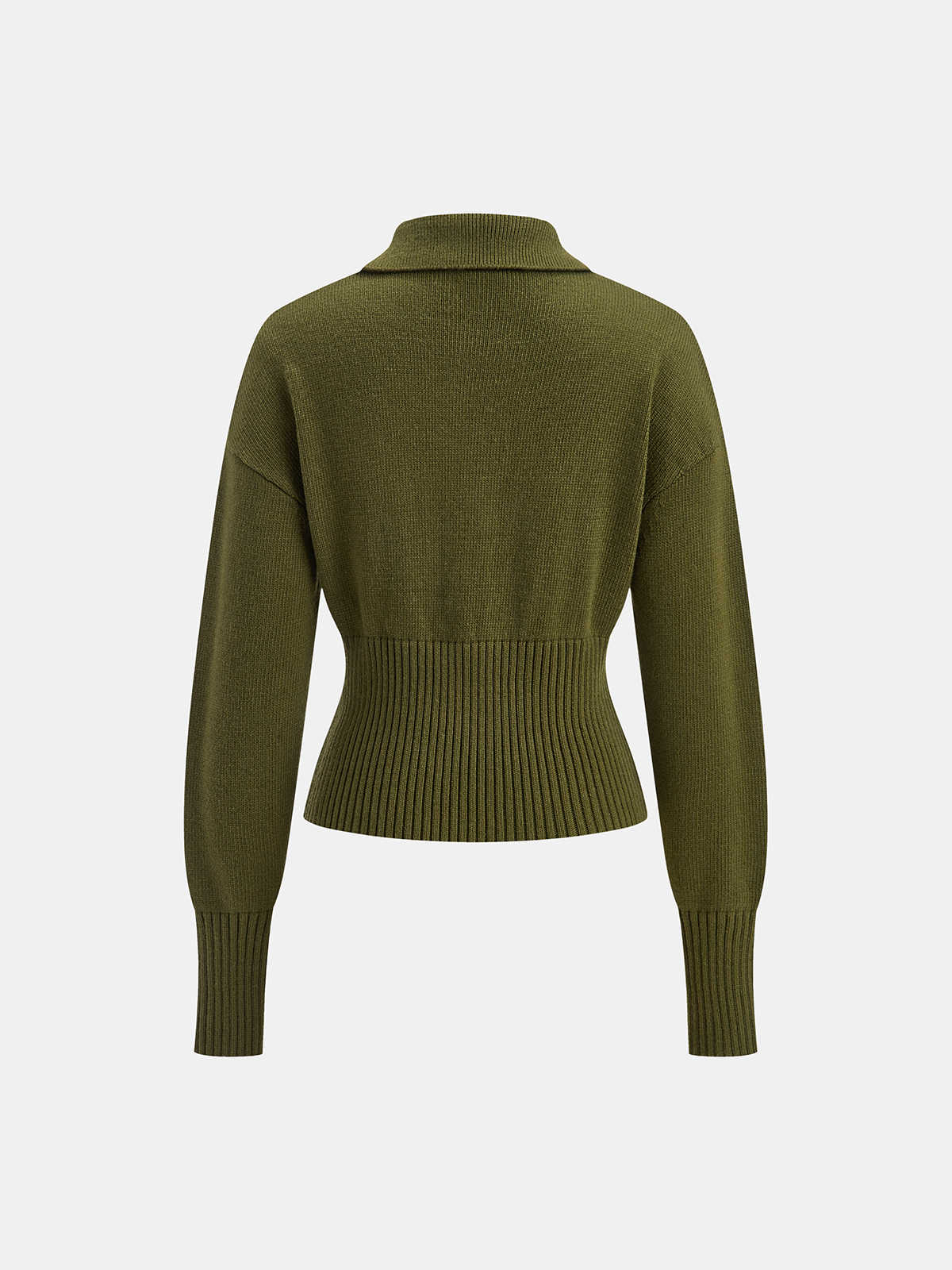 Ribbed Wool Blend Polo Knit Top for Casual Wear