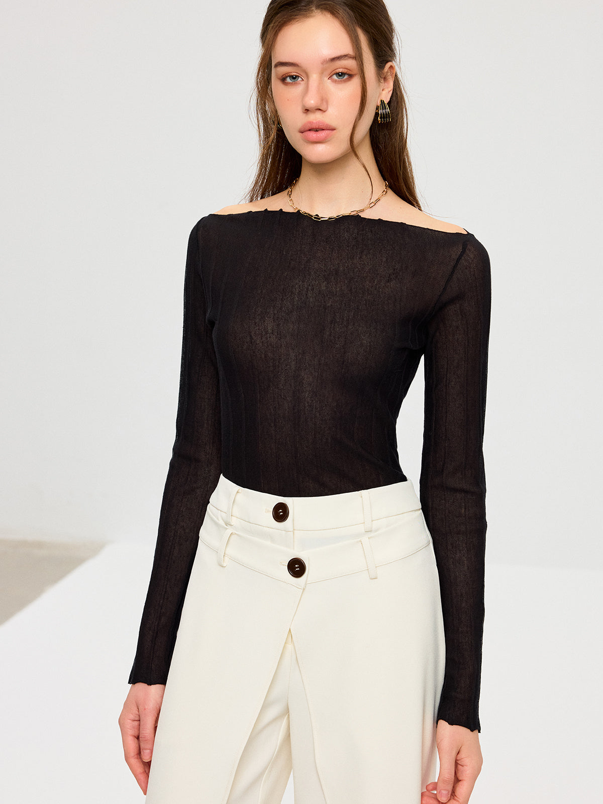 Off-Shoulder Sheer Knit Top for Women Lightweight Summer Style