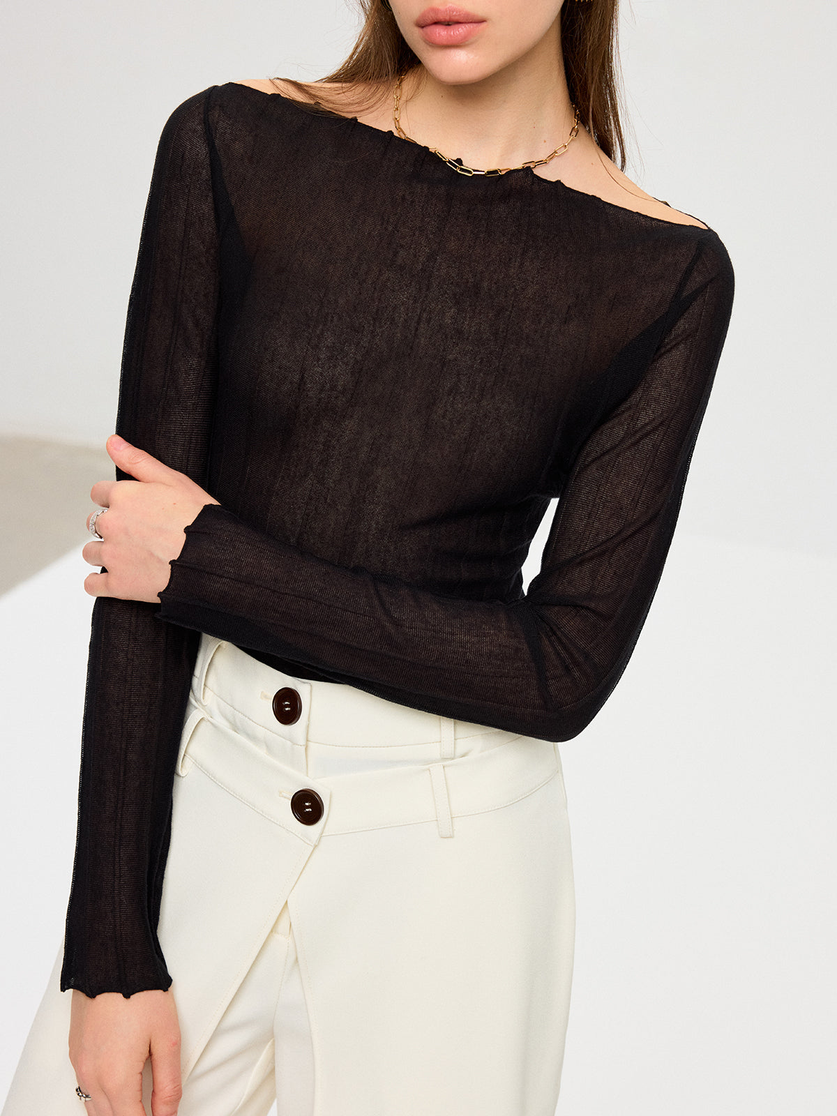 Off-Shoulder Sheer Knit Top for Women Lightweight Summer Style