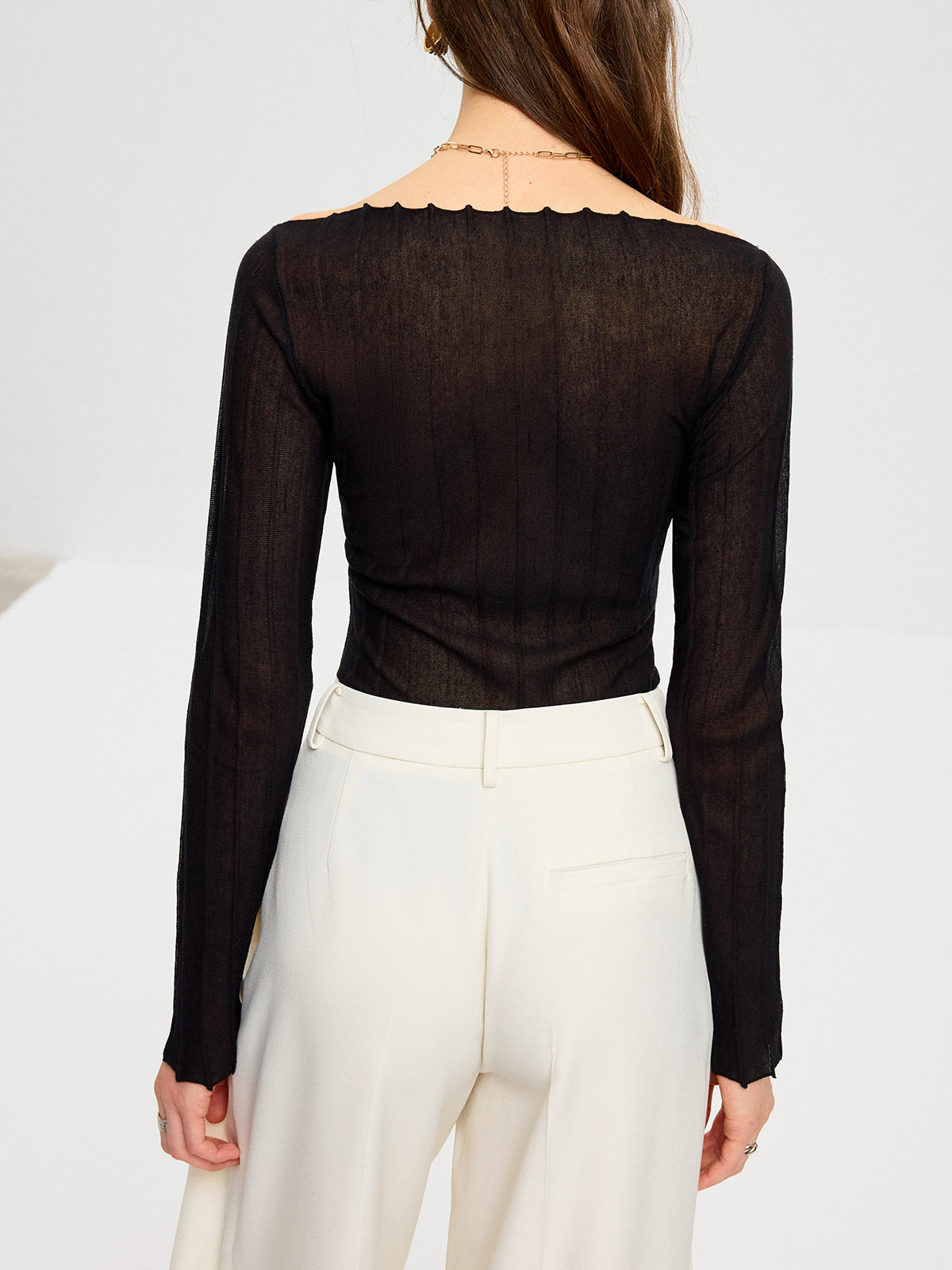 Off-Shoulder Sheer Knit Top for Women Lightweight Summer Style