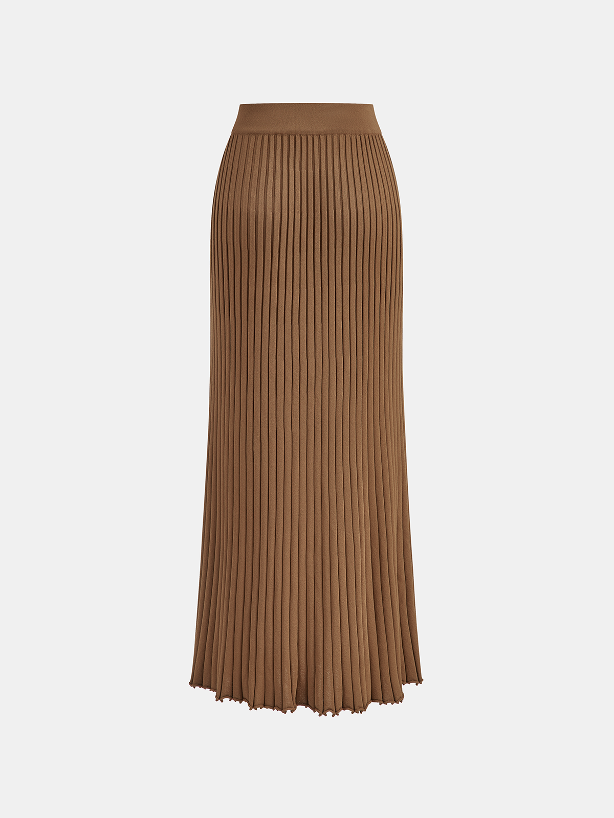 Ribbed Side Slit Button Detail Midi Skirt with Elastic Waistband