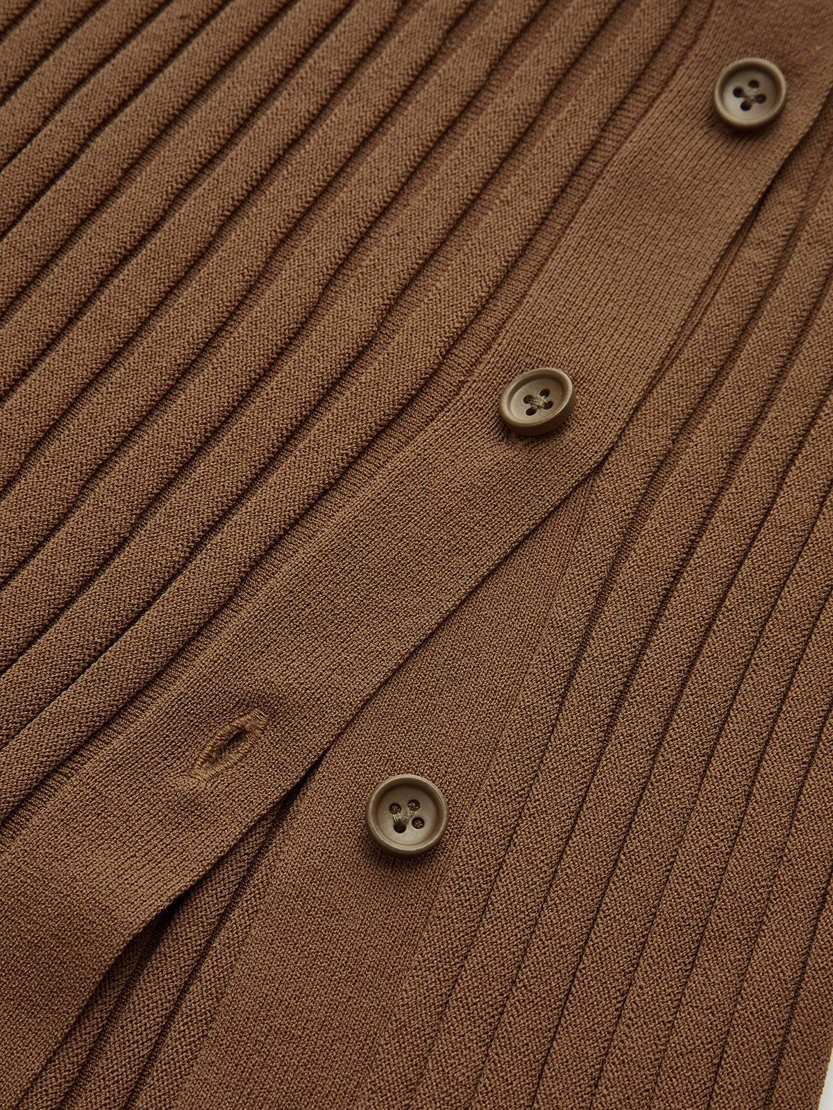Ribbed Side Slit Button Detail Midi Skirt with Elastic Waistband
