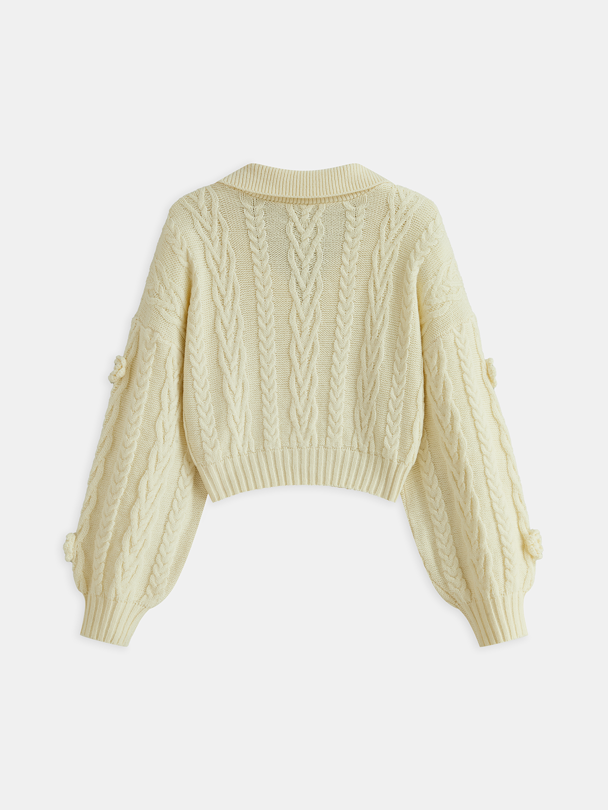3D Floral Collared Cable Knit Top for Women Winter Wardrobe Essentials