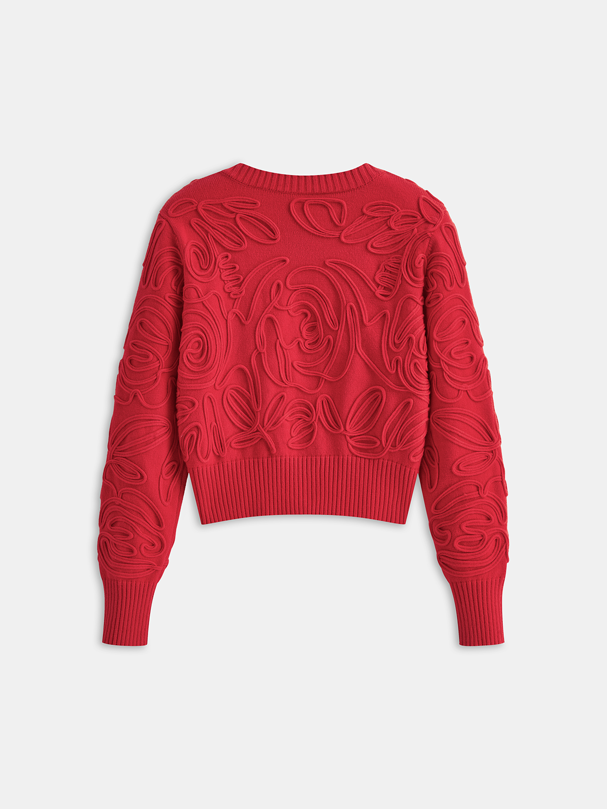 Embroidered Crew Neck Knit Top Casual Everyday Style