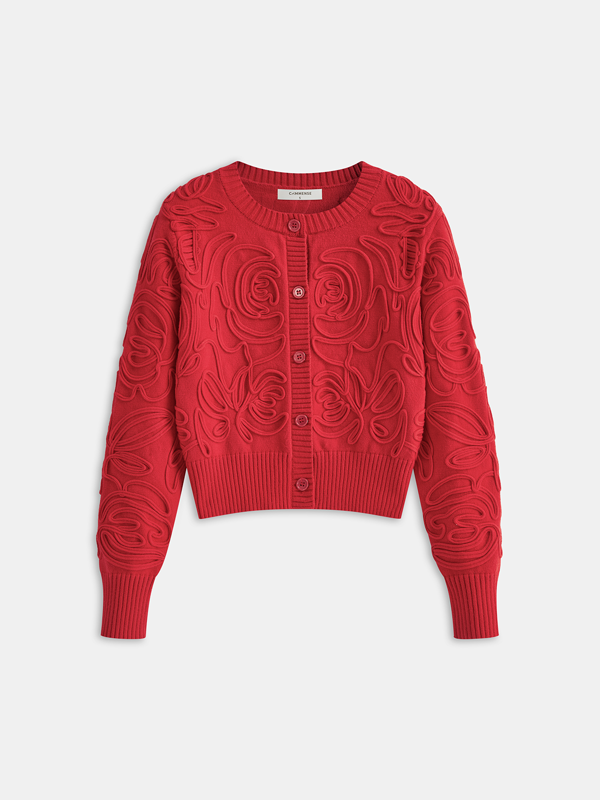 Embroidered Crew Neck Knit Top Casual Everyday Style