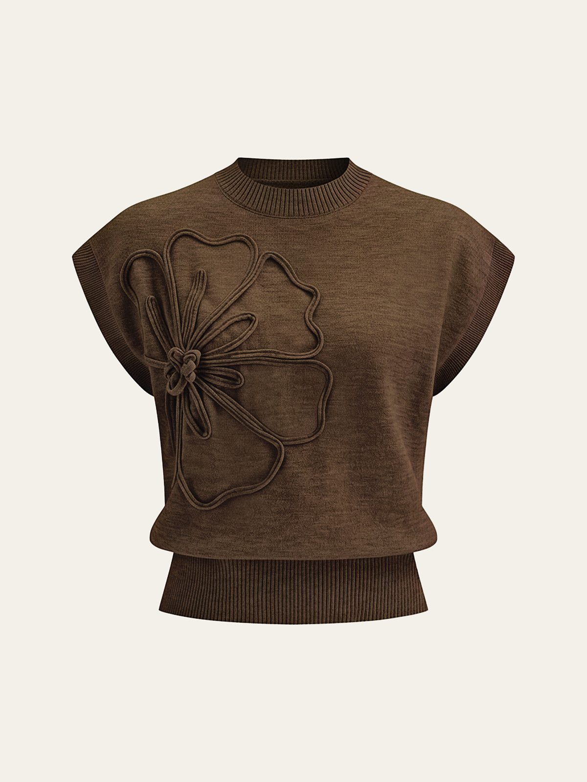 Flower Applique Cap Sleeve Knit Top Women's Casual Spring Wear