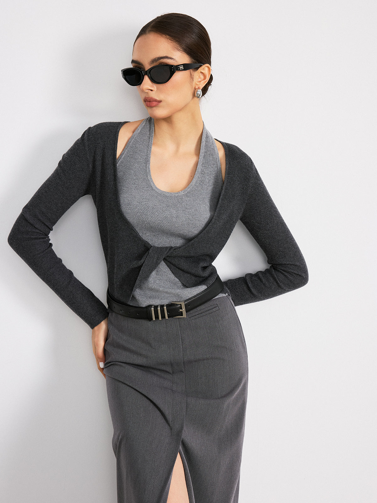 2 in 1 Twist Color-Block Wool Blend Knit Top Versatile Layering Piece