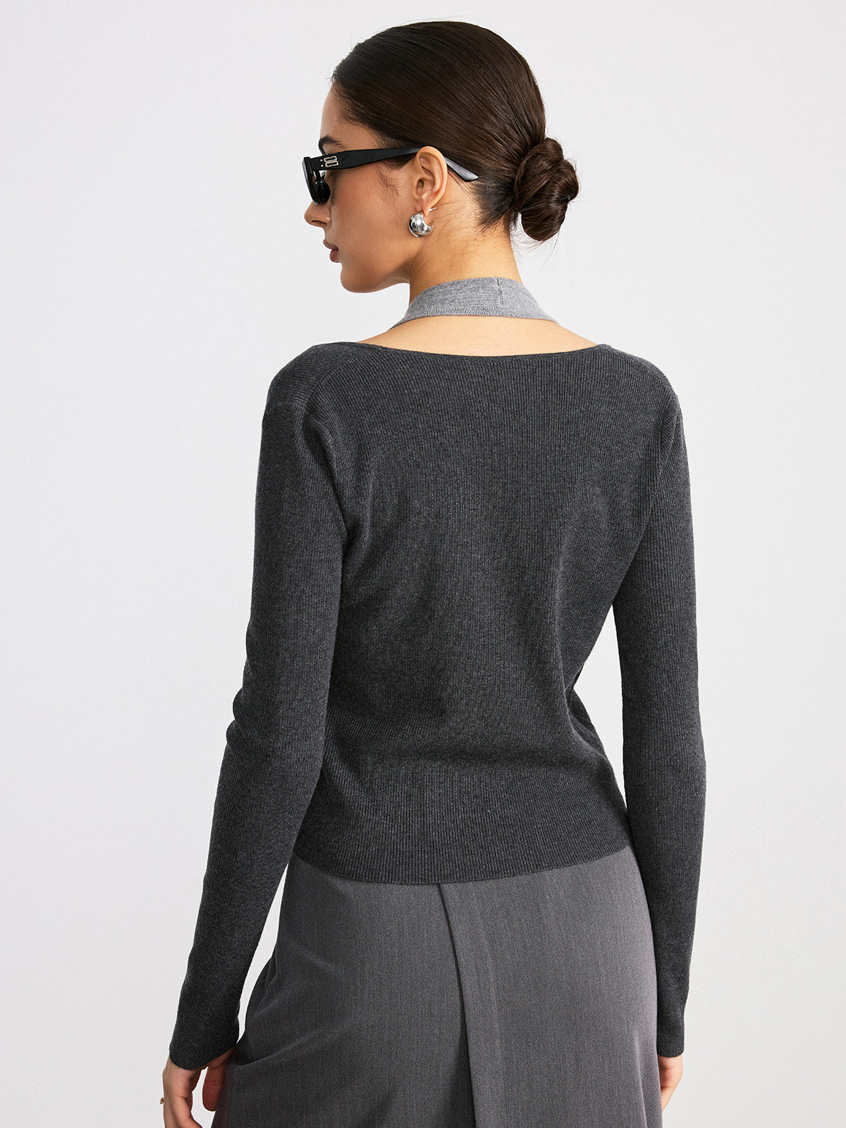 2 in 1 Twist Color-Block Wool Blend Knit Top Versatile Layering Piece