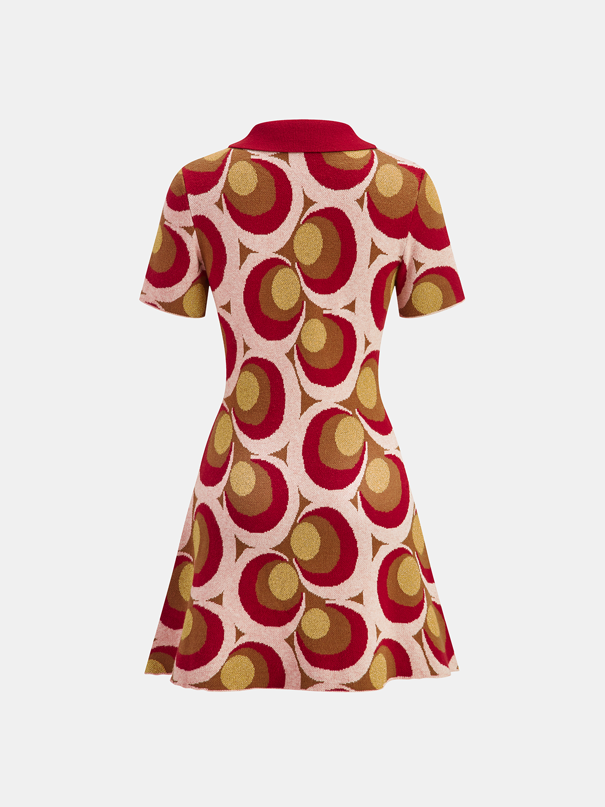 Vintage Print Polo Collar Sweater Dress with Button Detail