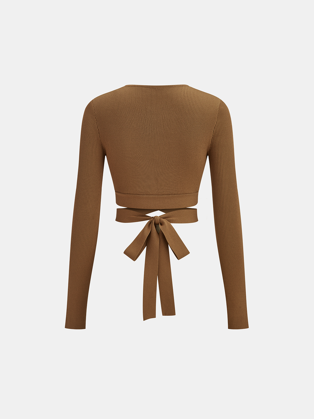 Ribbed Long Sleeve Tie-Back Crop Top for Women