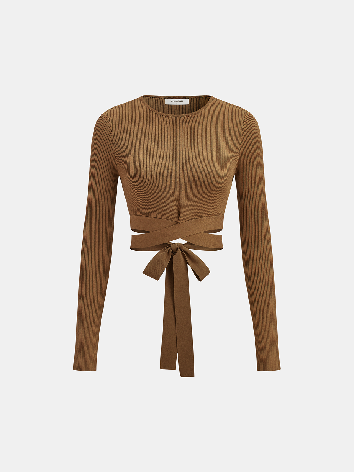 Ribbed Long Sleeve Tie-Back Crop Top for Women