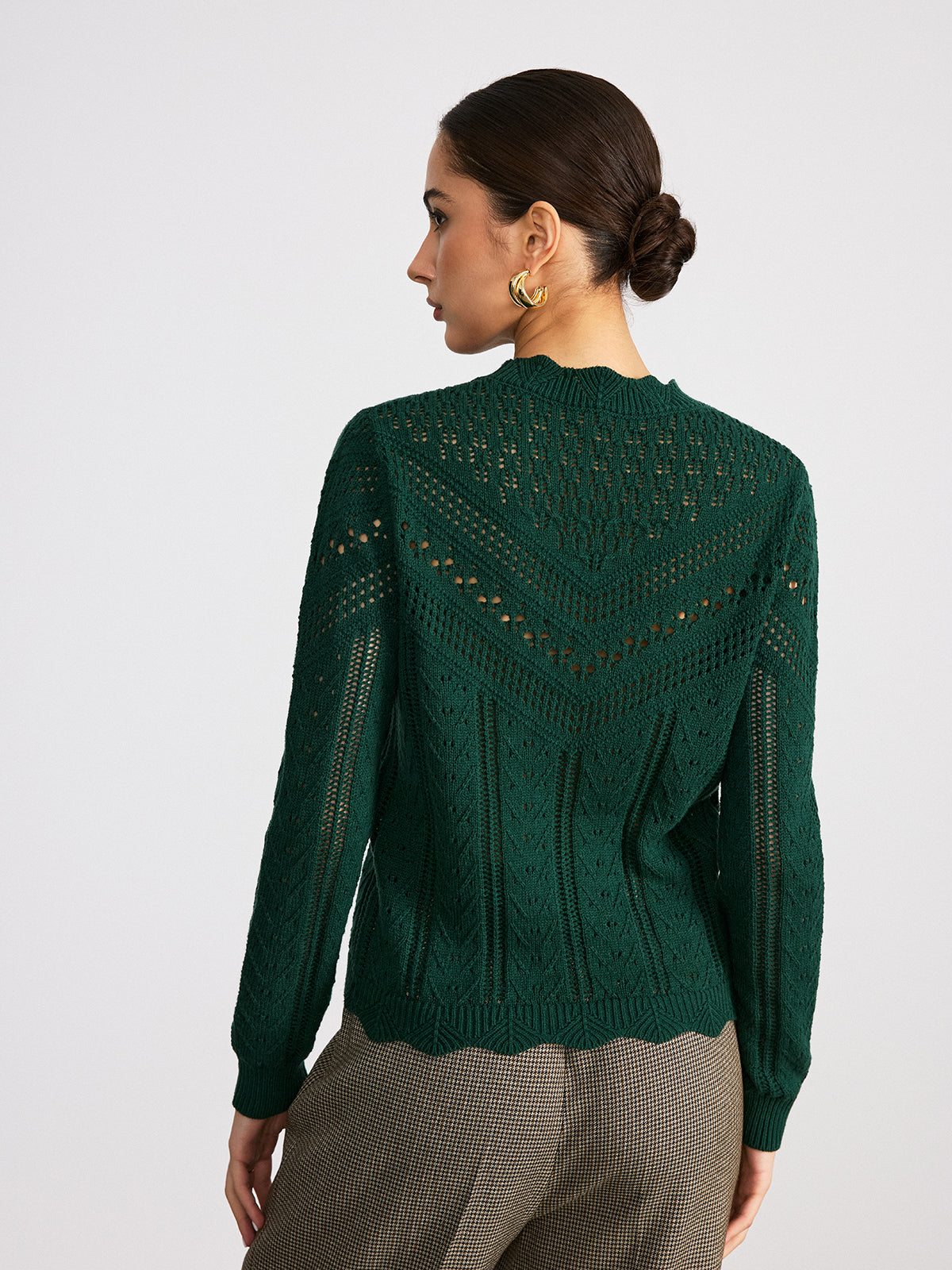 Scalloped Edge Openwork Knit Sweater: Lightweight Comfortable Design for Women