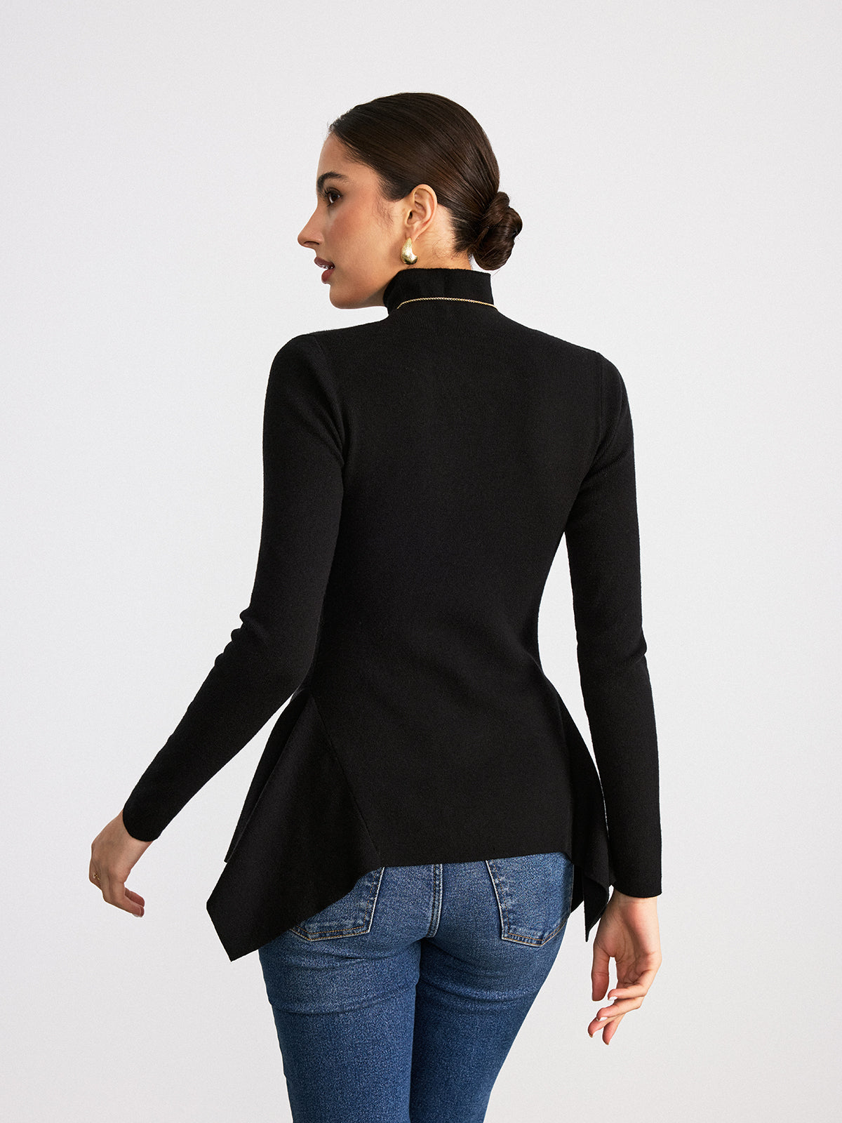 Turtleneck Asymmetric Peplum Sweater for Women, Elegant Winter Knitwear